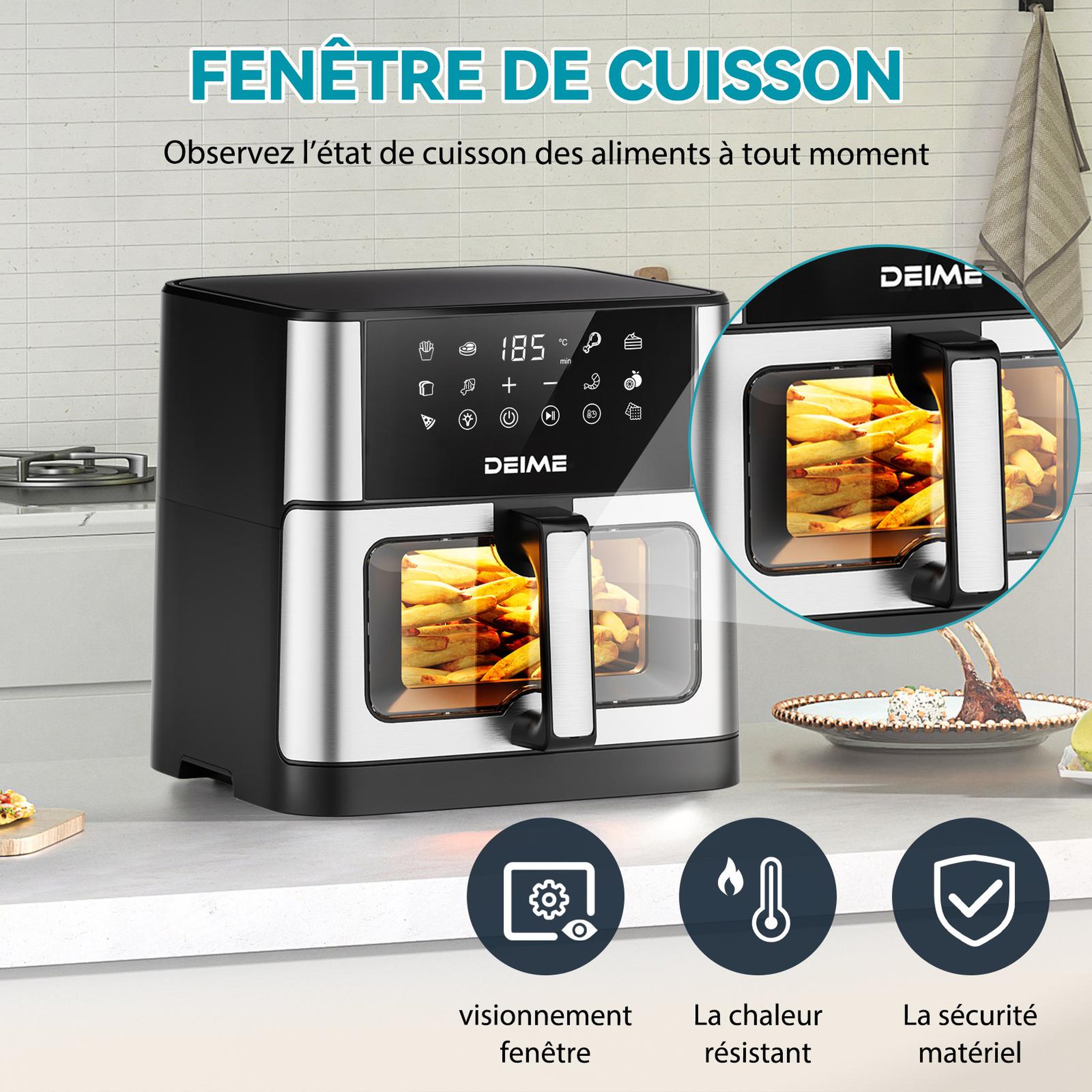 Voir la diapositive 5 : DEIME DEIME - 10 l 1800 w 10 programmes avec fenêtre de cuisson – inox