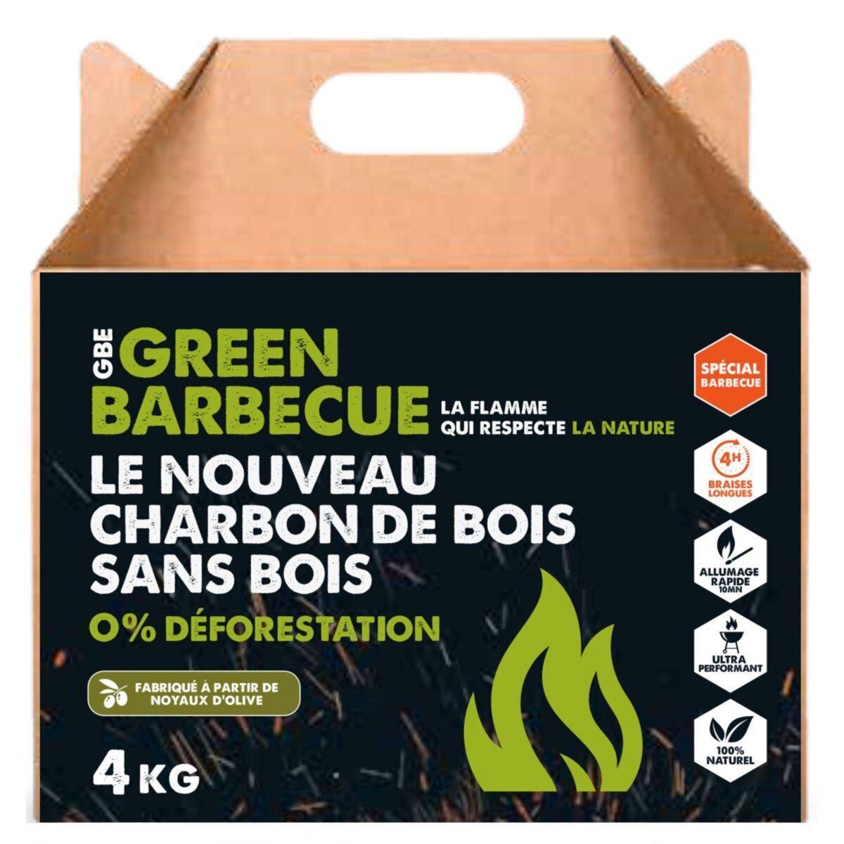GREENBBQ Charbon de bois écologique noyaux d'olives 4kg