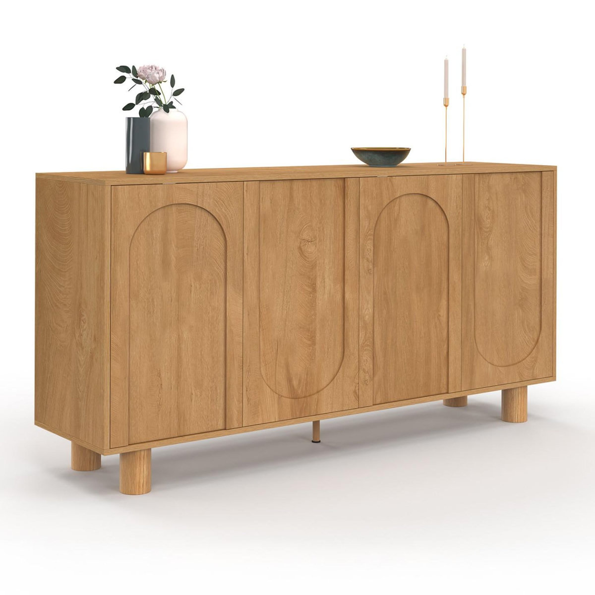 ID MARKET Buffet 160 cm ARCHIE 4 portes design arche bois façon chêne