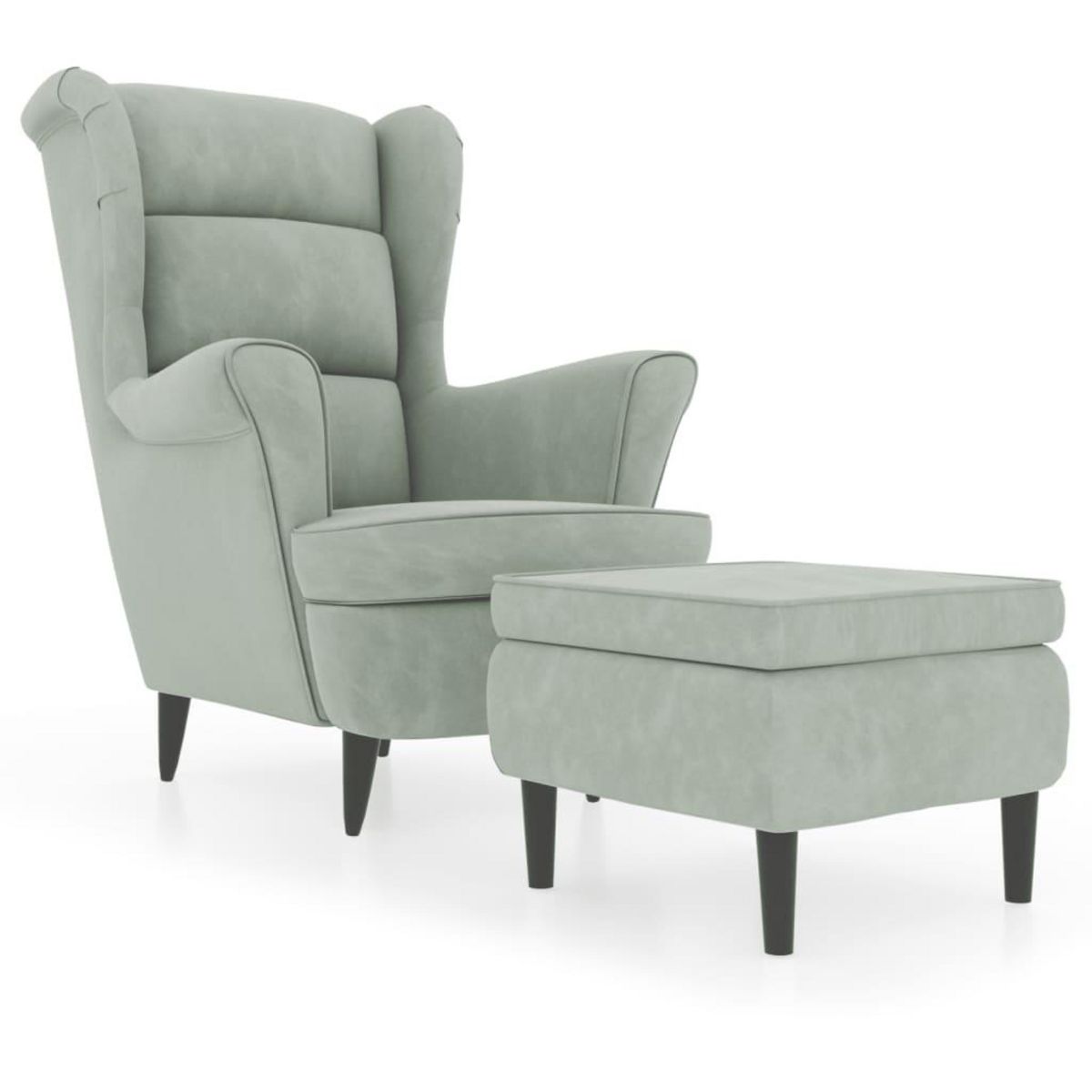 VIDAXL Fauteuil a oreilles avec tabouret gris clair velours