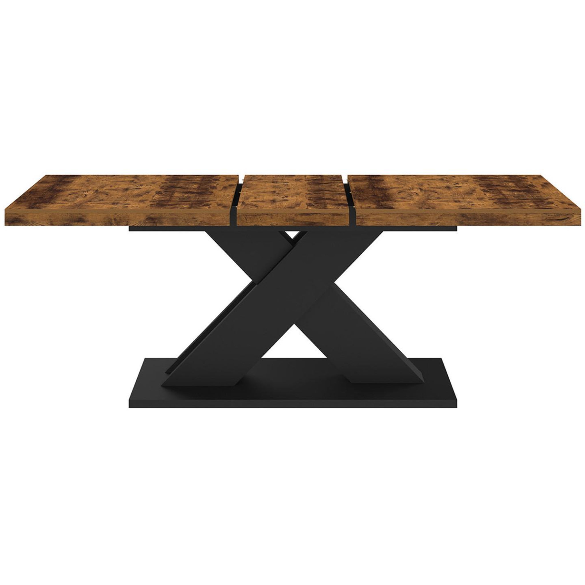 Voir la diapositive 3 : ID MARKET Table à manger extensible rectangle alicia 6-10 personnes plateau bois foncé hawkins et pied x noir 160-200 cm