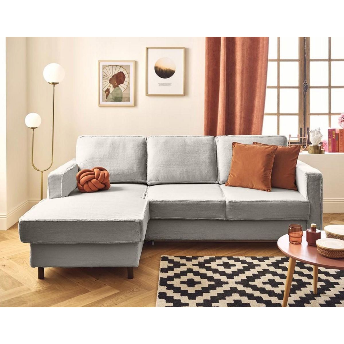 LISA DESIGN Jake - canapé d'angle gauche 4 places convertible avec coffre en fausse fourrure