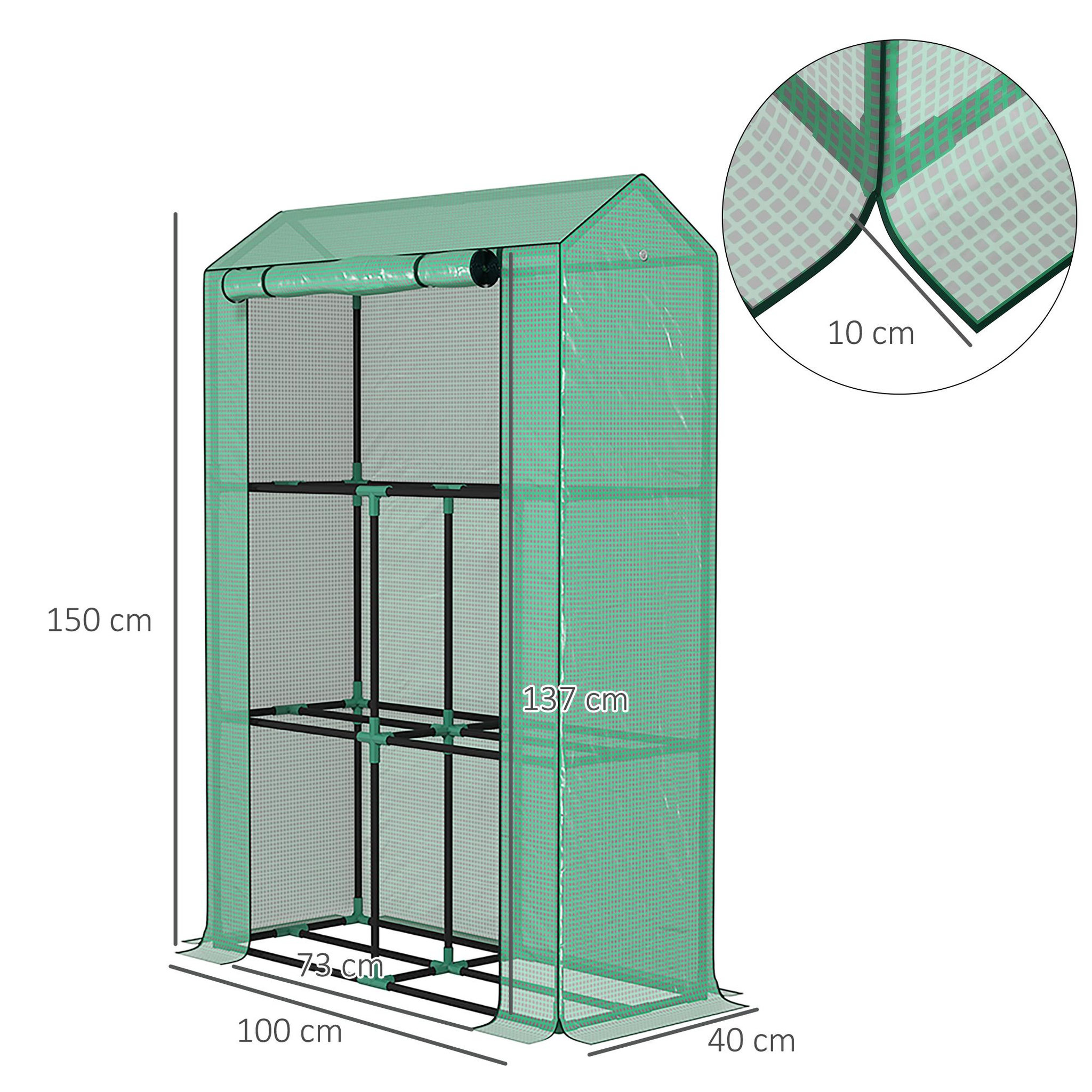 Voir la diapositive 3 : OUTSUNNY Serre de jardin balcon 3 étagères - porte enroulable zippée - 100 x 40 x 150 cm - acier pe vert