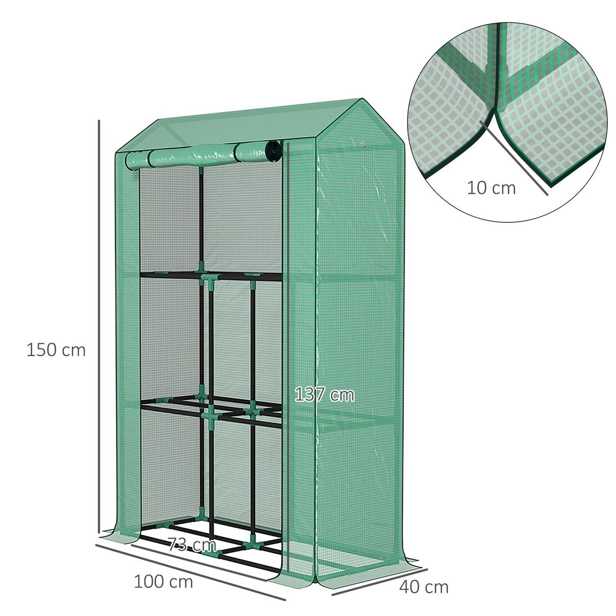 OUTSUNNY Serre de jardin balcon 3 étagères - porte enroulable zippée - 100 x 40 x 150 cm - acier PE vert