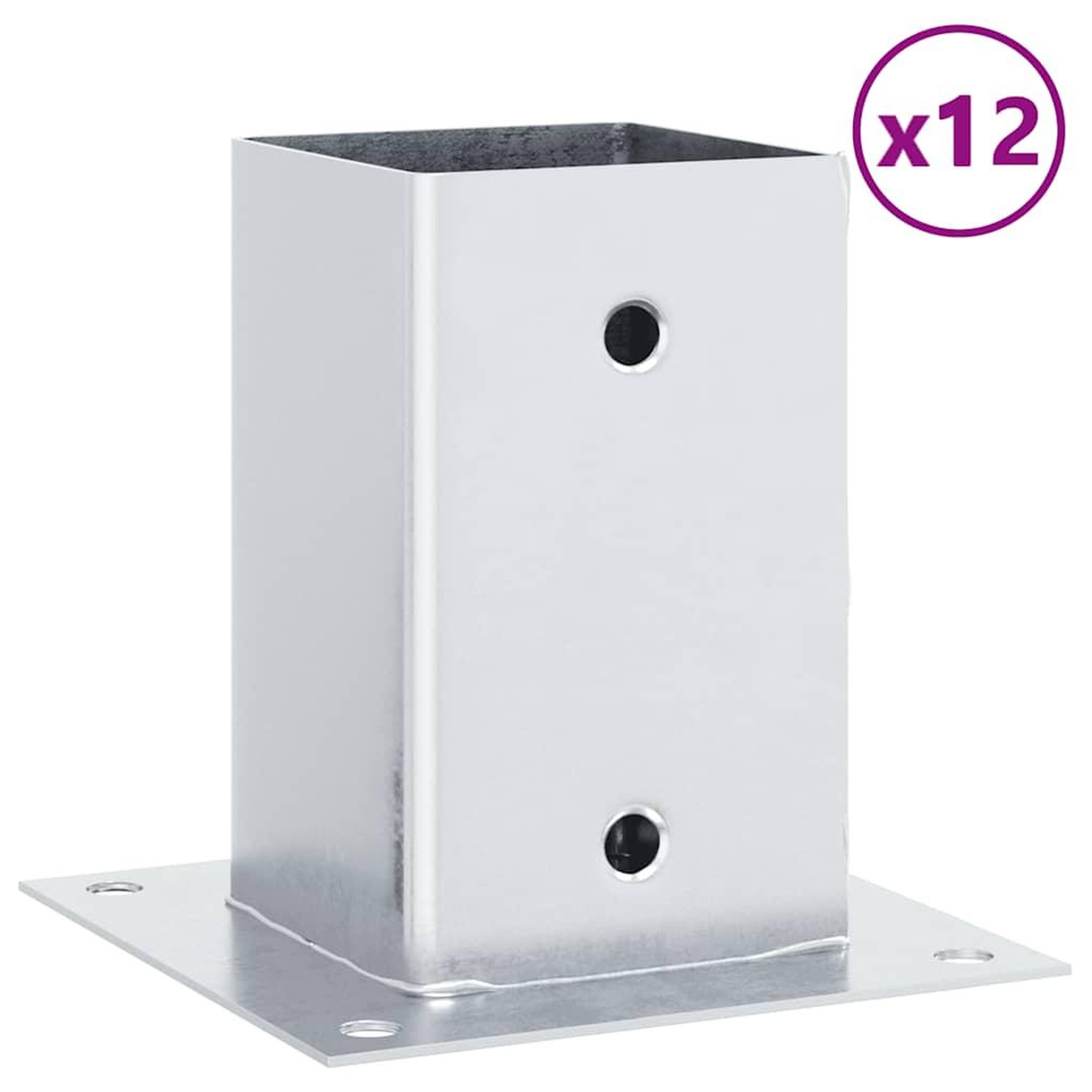 Voir la diapositive 2 : VIDAXL Bases de poteau carrees 12 pcs argent 81x81 mm acier galvanise