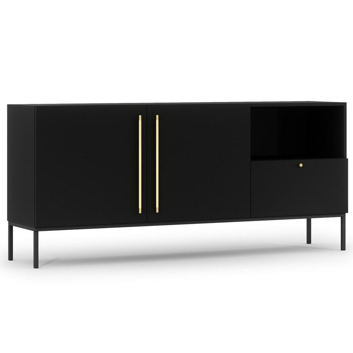 BEST MOBILIER Felicia - buffet bas - noir - 2 portes, 1 tiroir et 1 niche - 180 cm