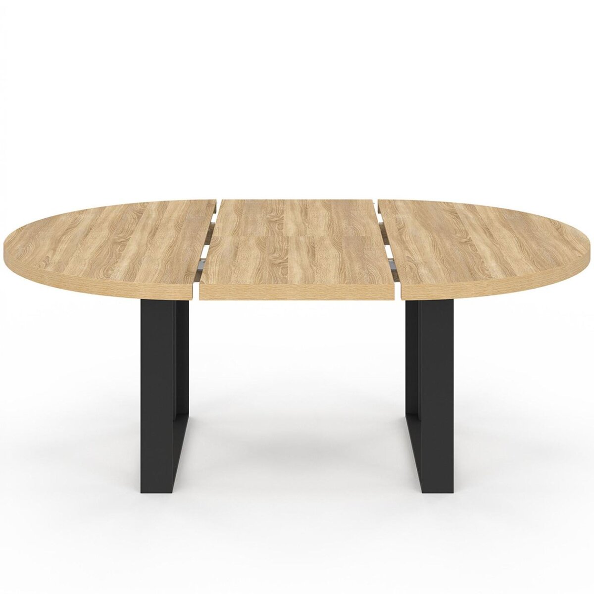 ID MARKET Table à manger extensible ronde PHOENIX 6-10 personnes bois et noir 140-200 cm
