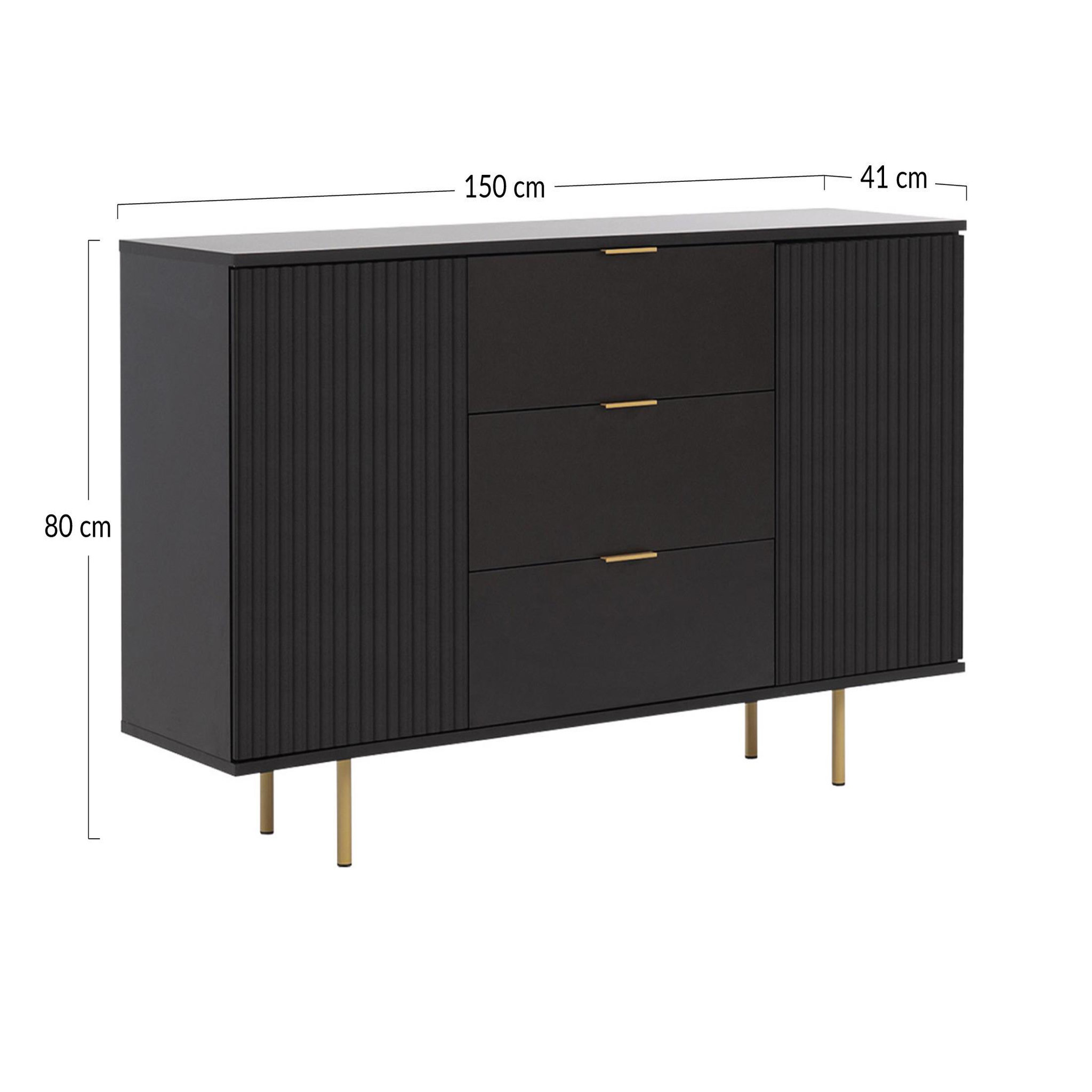 Voir la diapositive 5 : BEST MOBILIER Monica - buffet - noir - 3 tiroirs et 2 portes - 150 cm