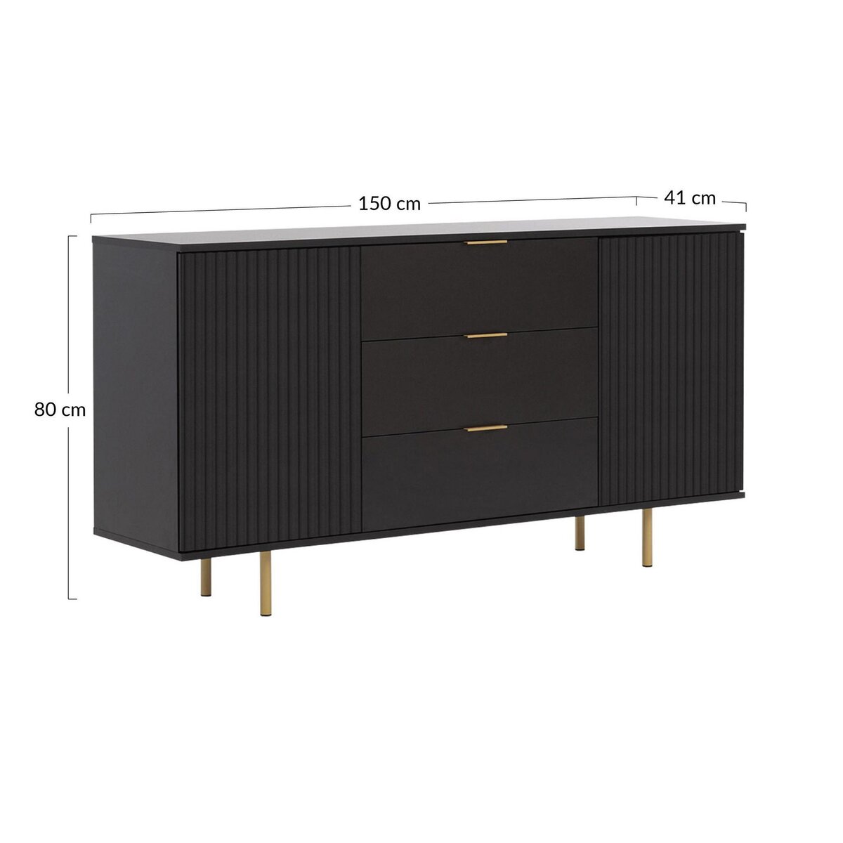 BEST MOBILIER Monica - buffet - noir - 3 tiroirs et 2 portes - 150 cm