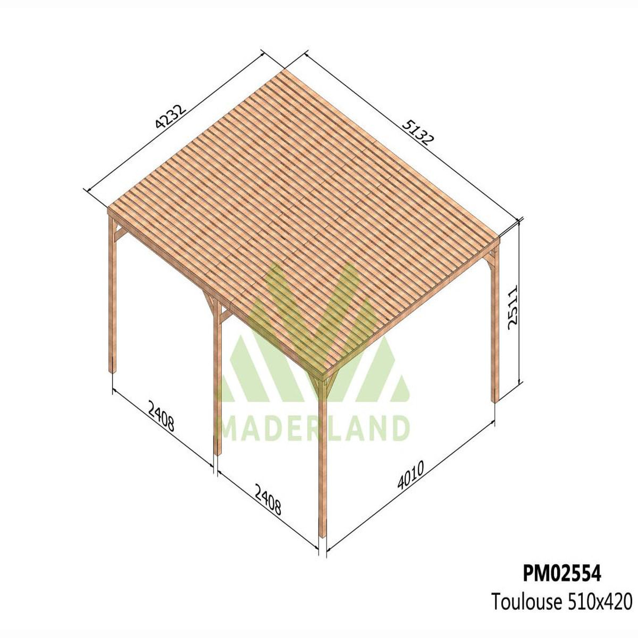 Voir la diapositive 3 : JARDIDECO Pergola en bois toulouse avec toit semi-ouvert 500 x 420 cm- maderland