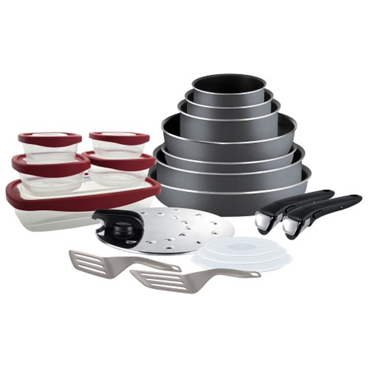 TEFAL Batterie de cuisine 20 pièces INGENIO ESSENTIAL aluminium Gris