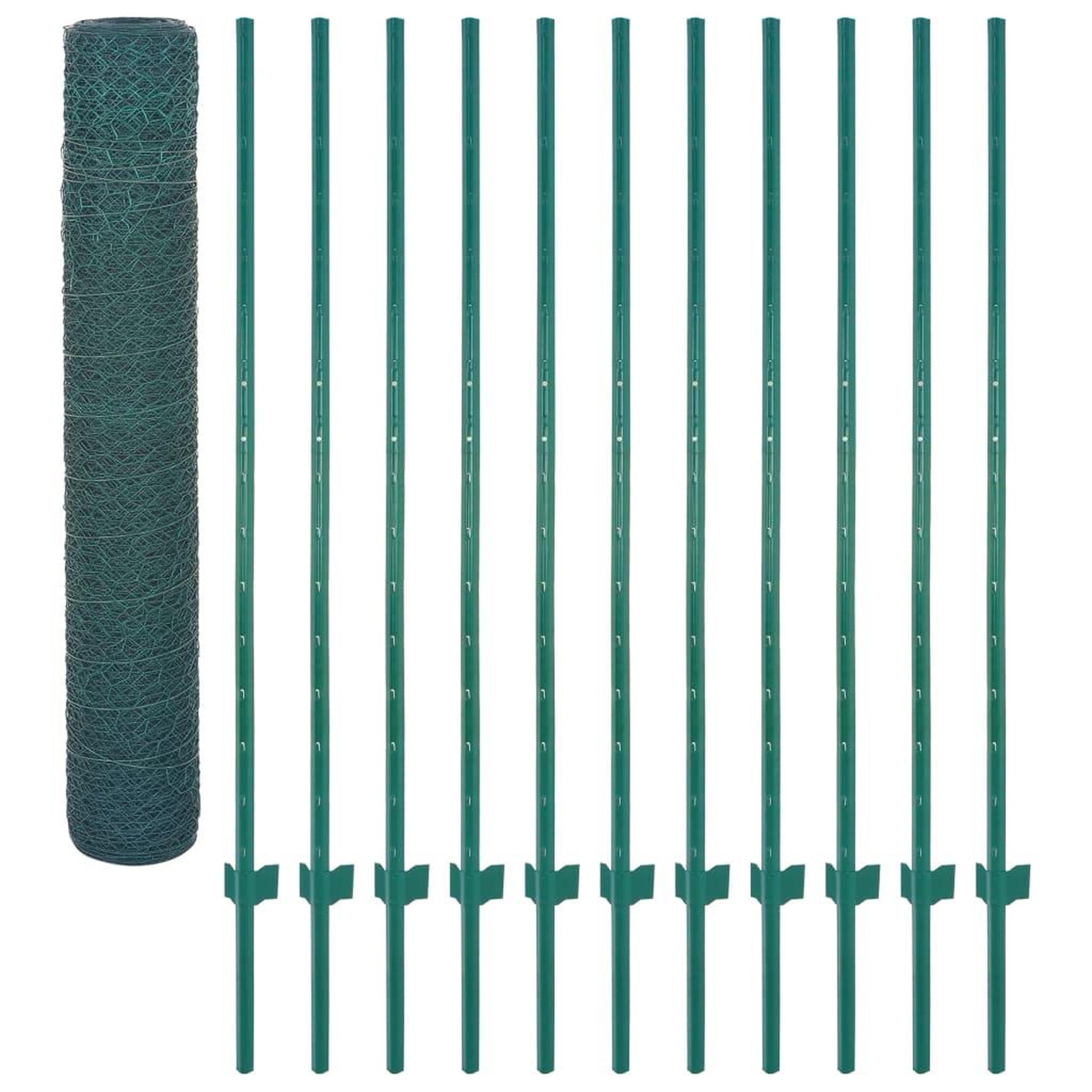 Voir la diapositive 3 : VIDAXL Cloture en grillage metallique avec poteaux Acier 25x1,5m Vert