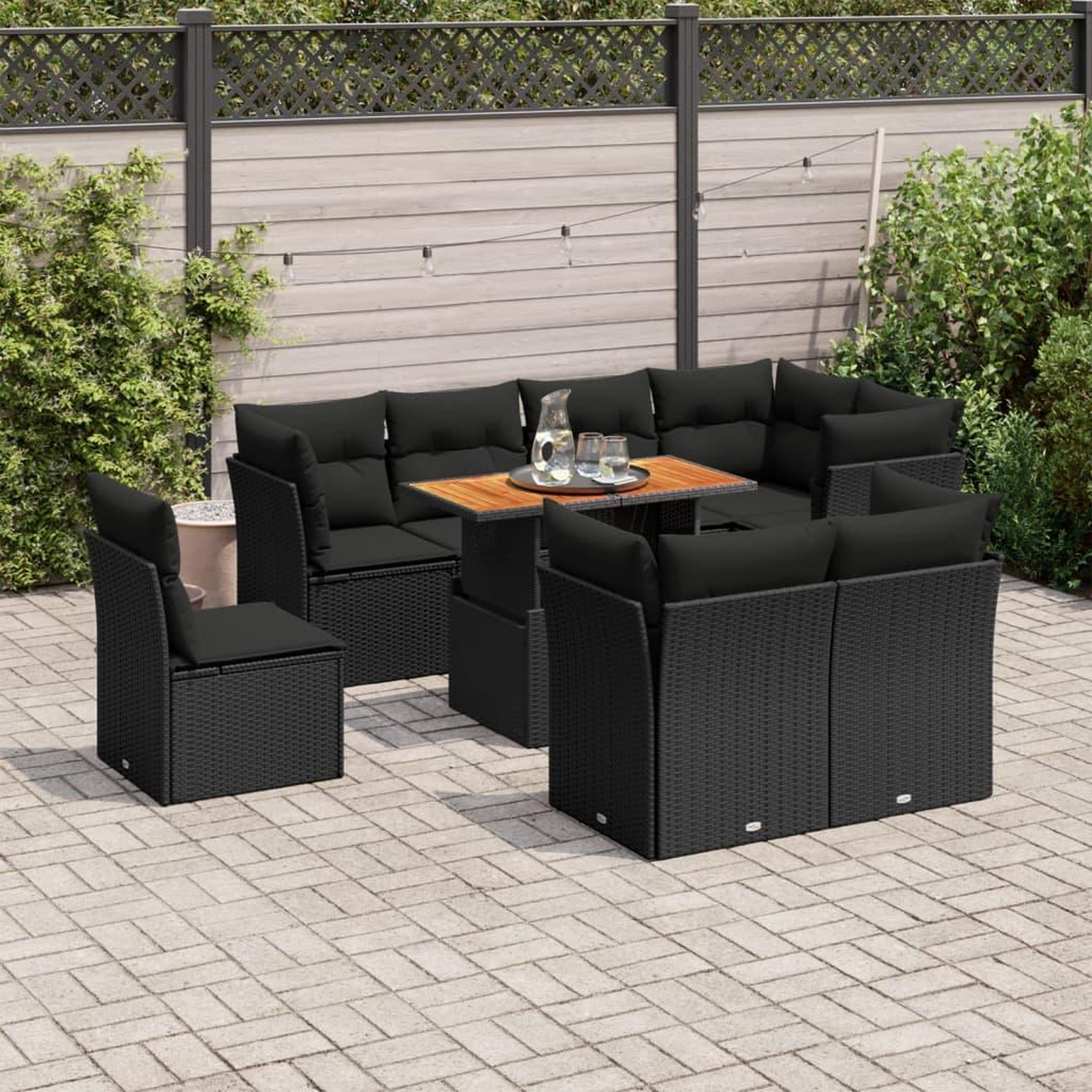VIDAXL Salon de jardin 9 pcs avec coussins noir resine tressee