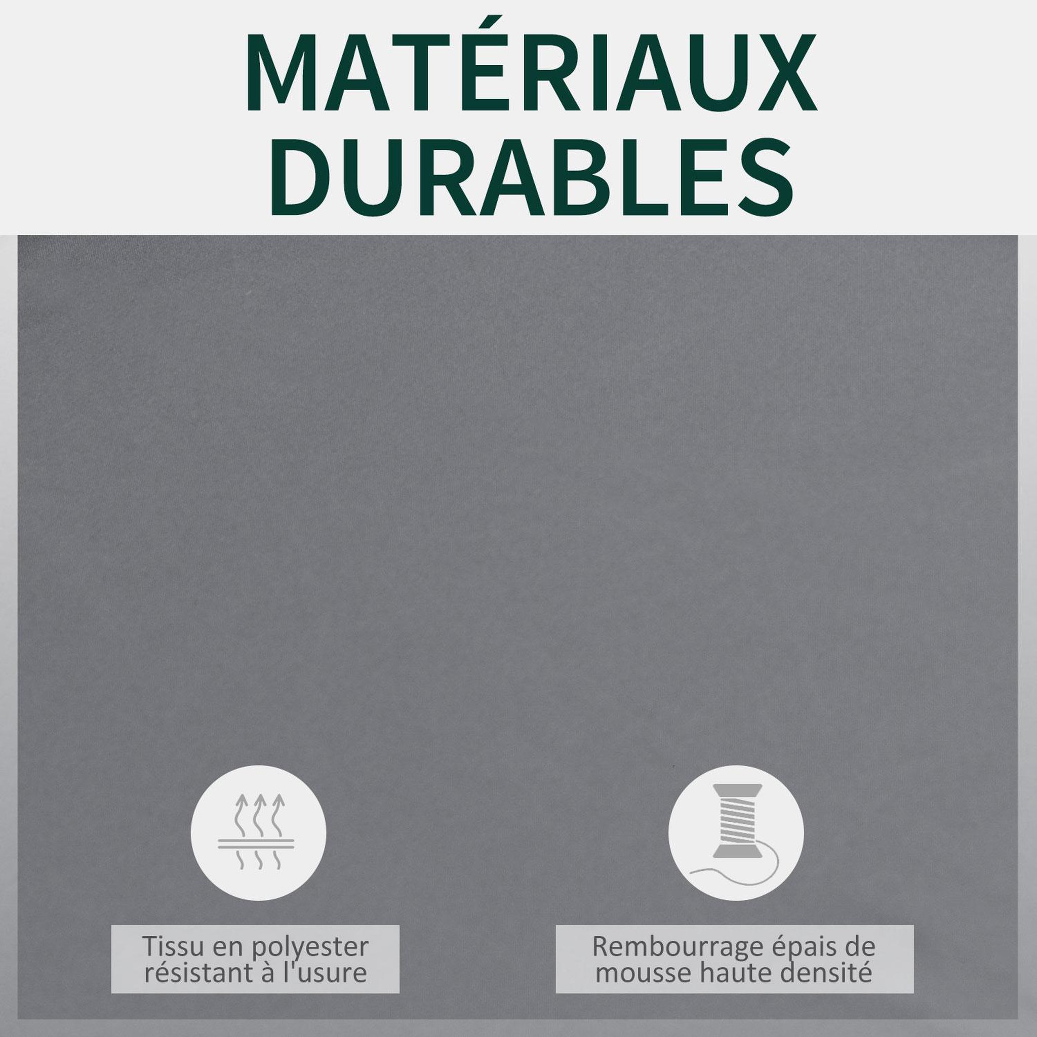 Voir la diapositive 3 : OUTSUNNY Coussins de banc de jardin déhoussables - coussins balancelle - lot de 2 - dim. 120L x 50l cm - rembourrage 5 cm - cordons d'attache - polyester gris