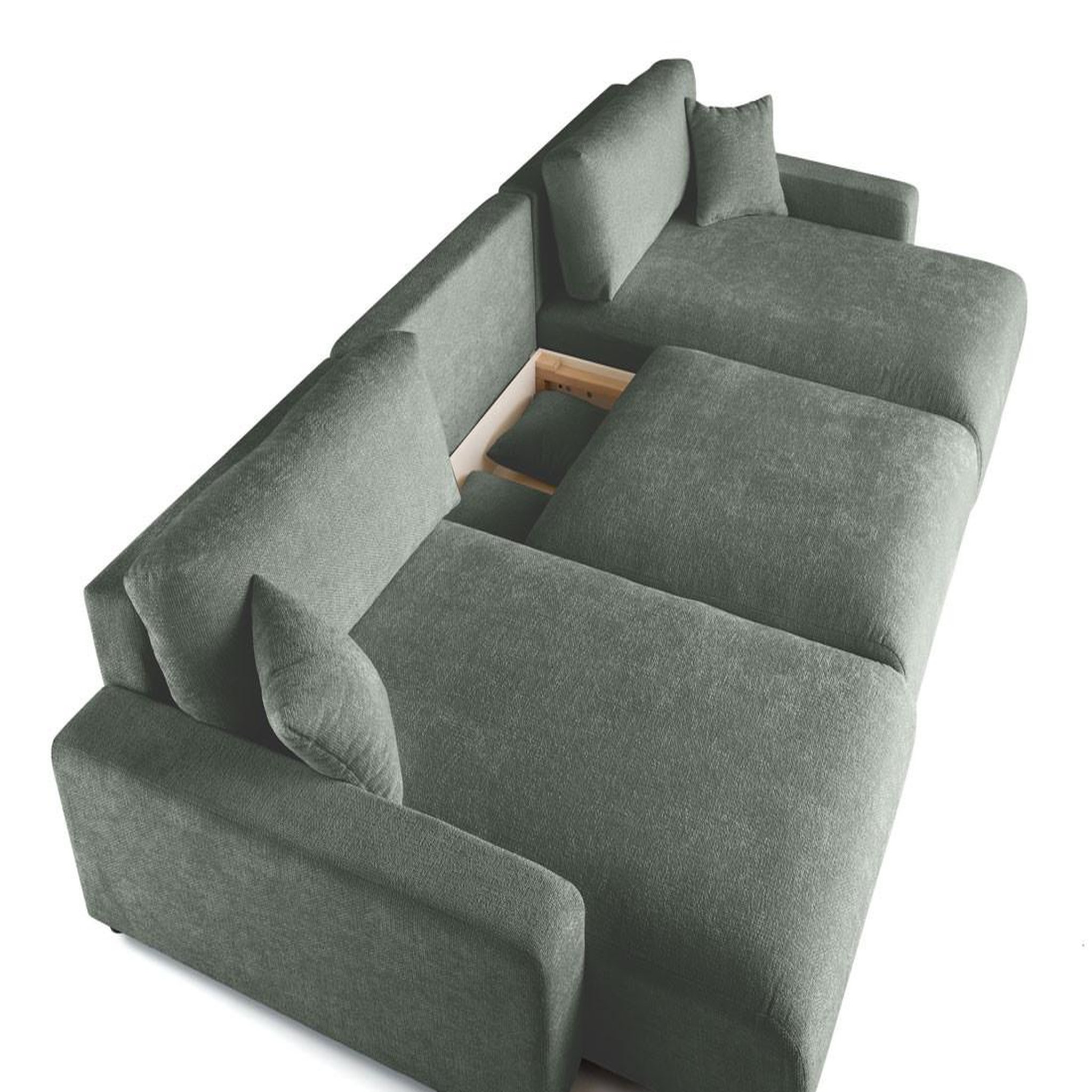 Voir la diapositive 4 : BEST MOBILIER Pivoine - canapé panoramique en u - 7 places - convertible avec coffre - en velours texturé