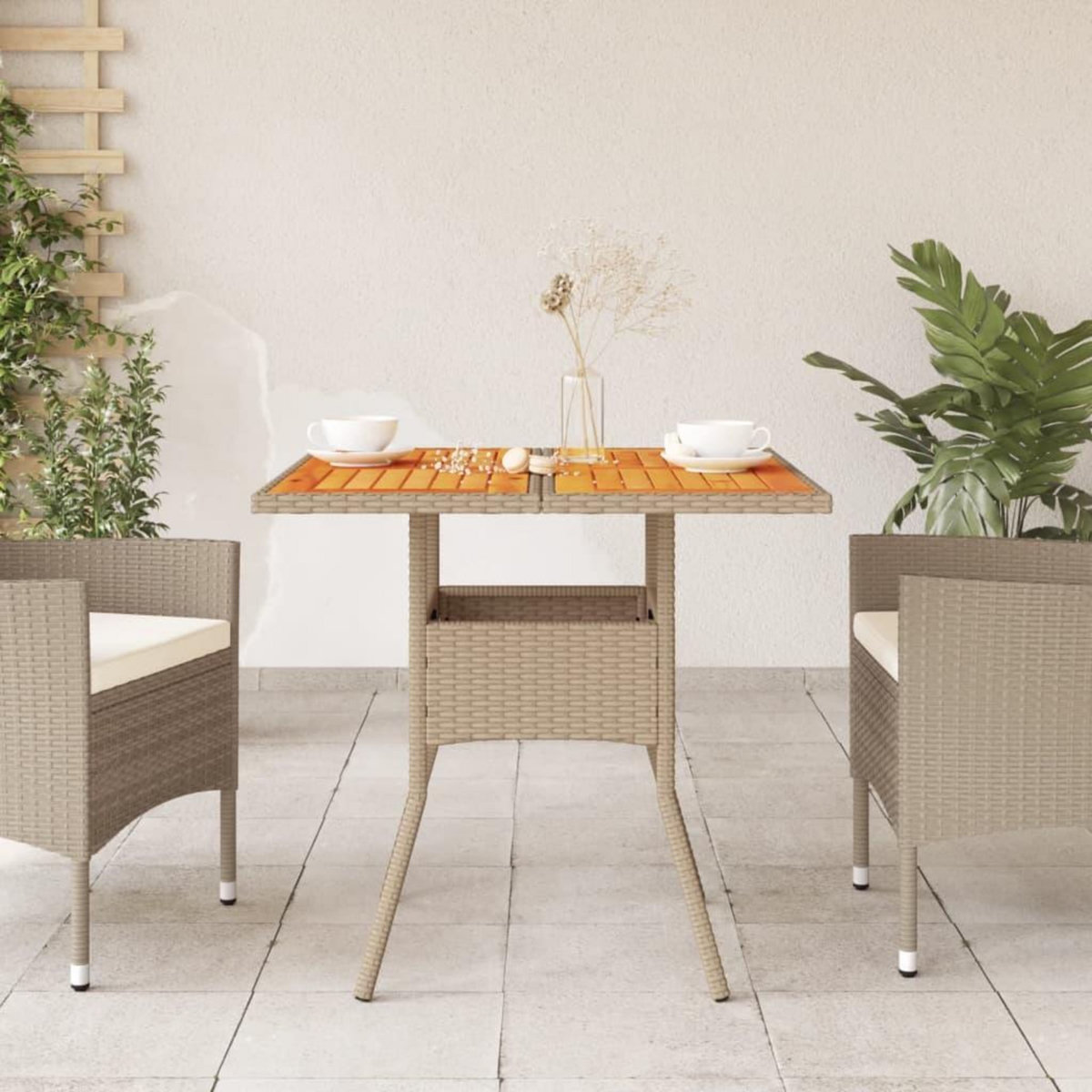 VIDAXL Table de jardin beige 80x80x75 cm resine tressee et bois acacia