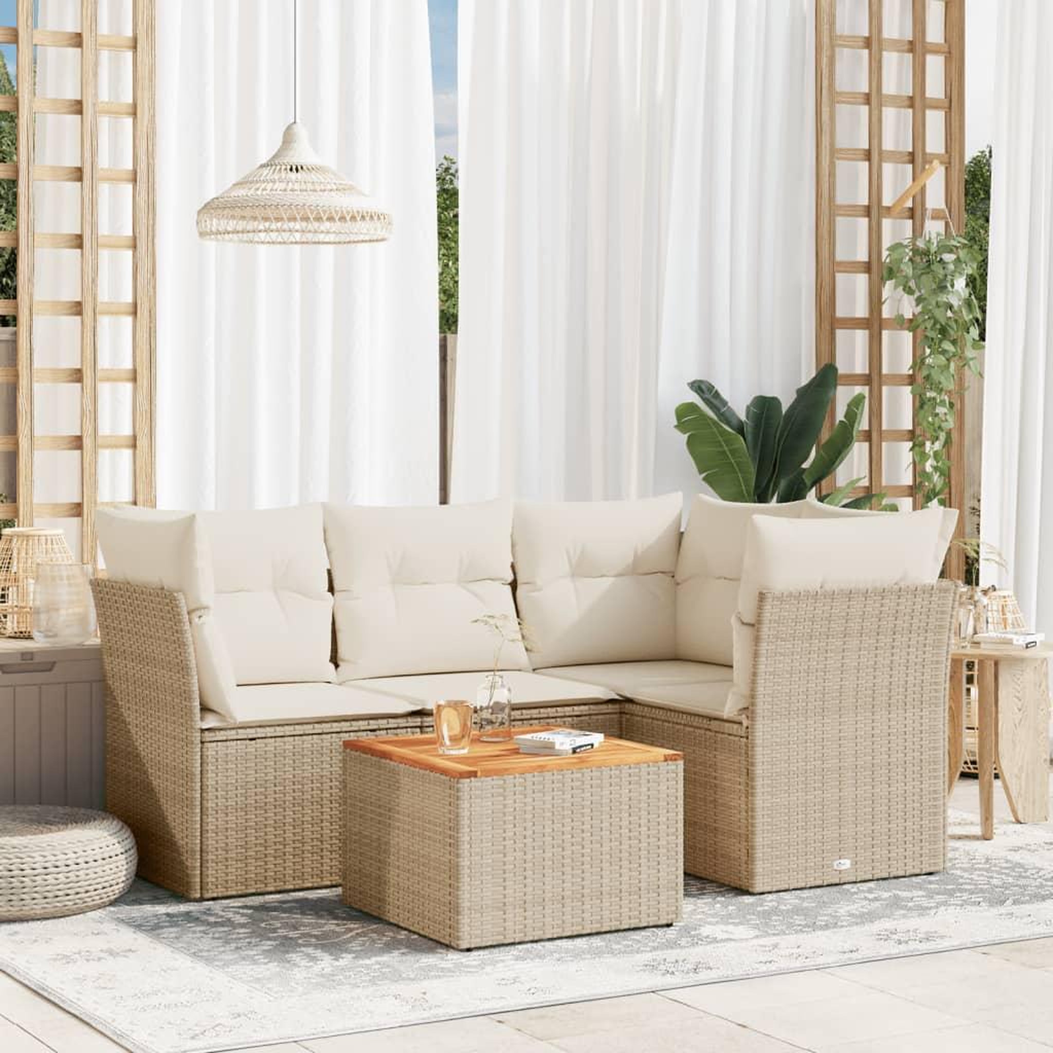 VIDAXL Salon de jardin avec coussins 5 pcs beige resine tressee