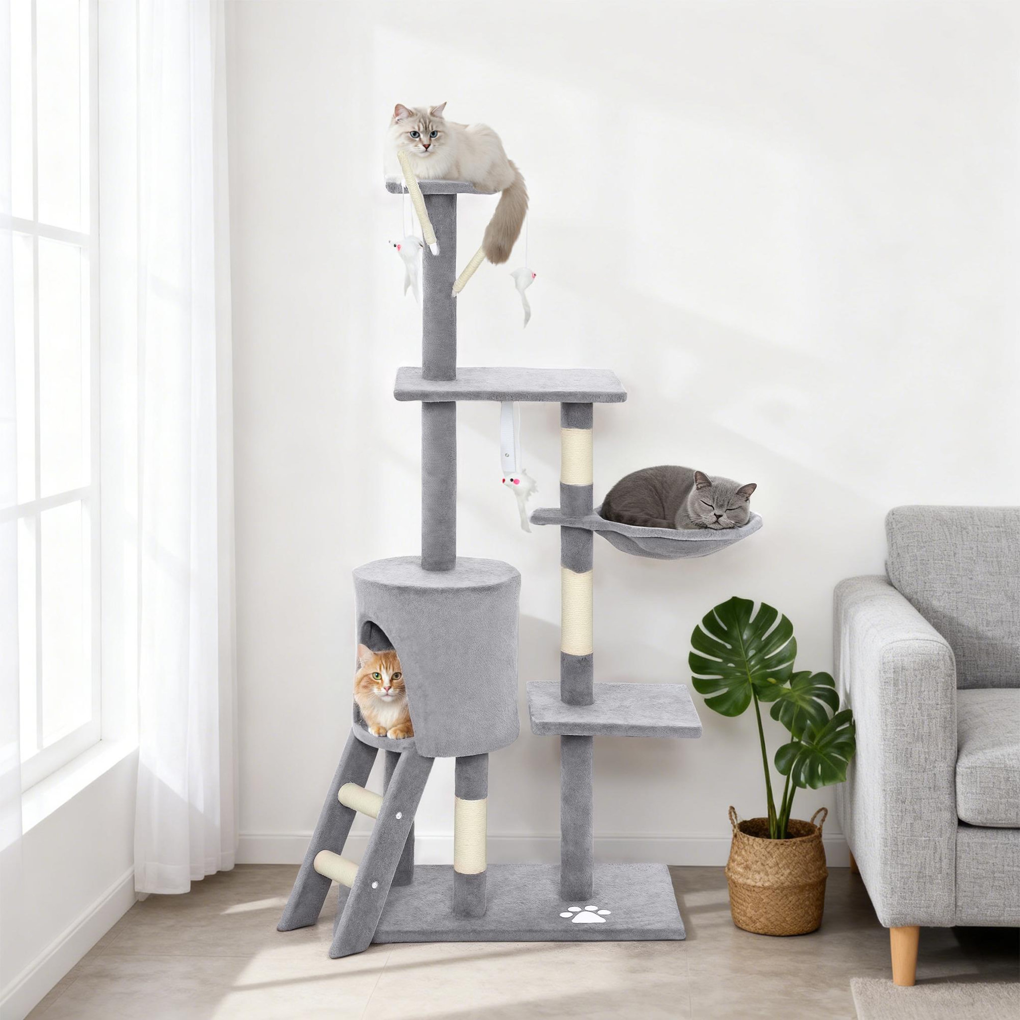 Voir la diapositive 2 : PAWHUT Arbre à chat multi-équipement griffoirs plateformes niche échelle hamac jouets gris