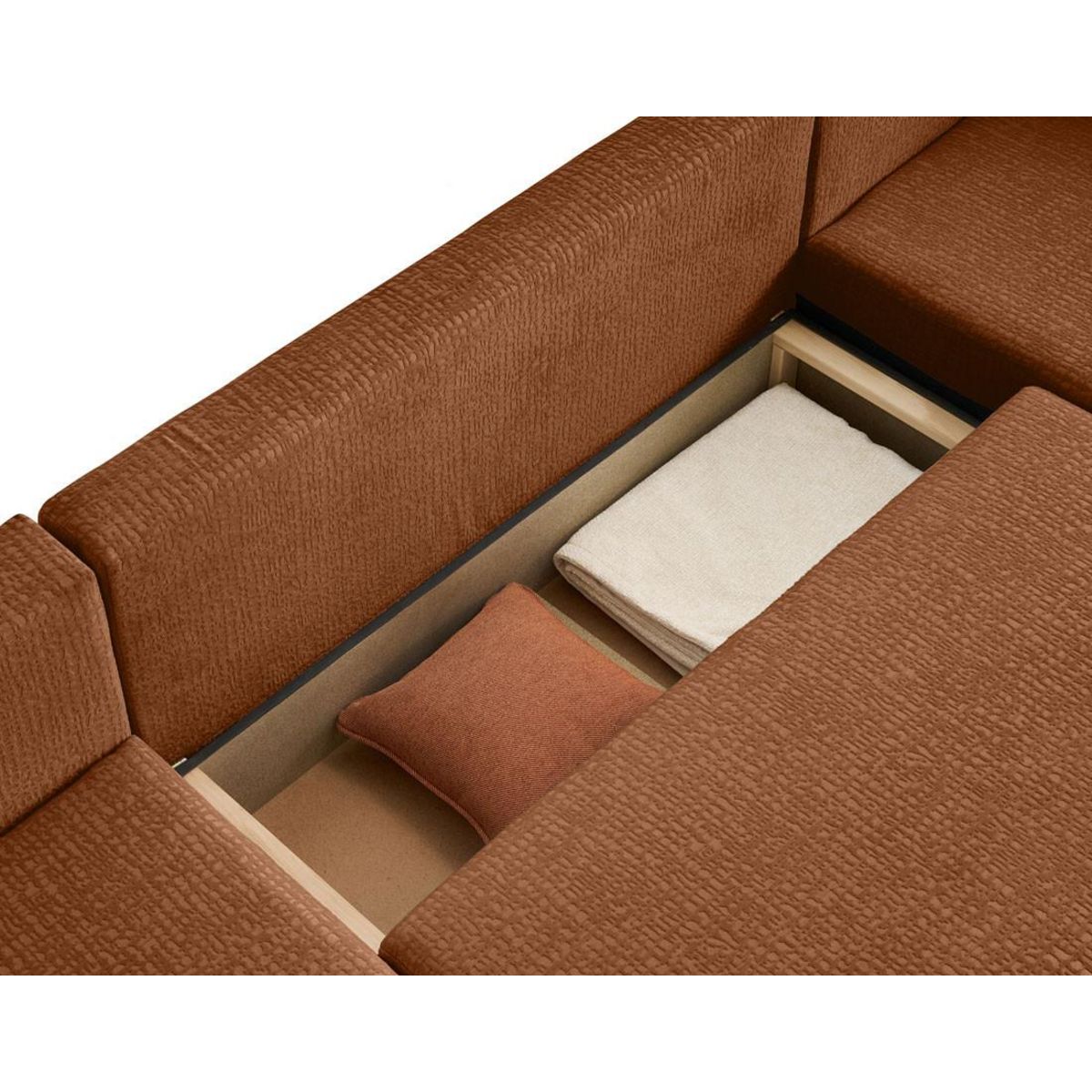 BEST MOBILIER Topaze - canapé panoramique en u - 7 places - convertible avec coffre - en tissu velours relief