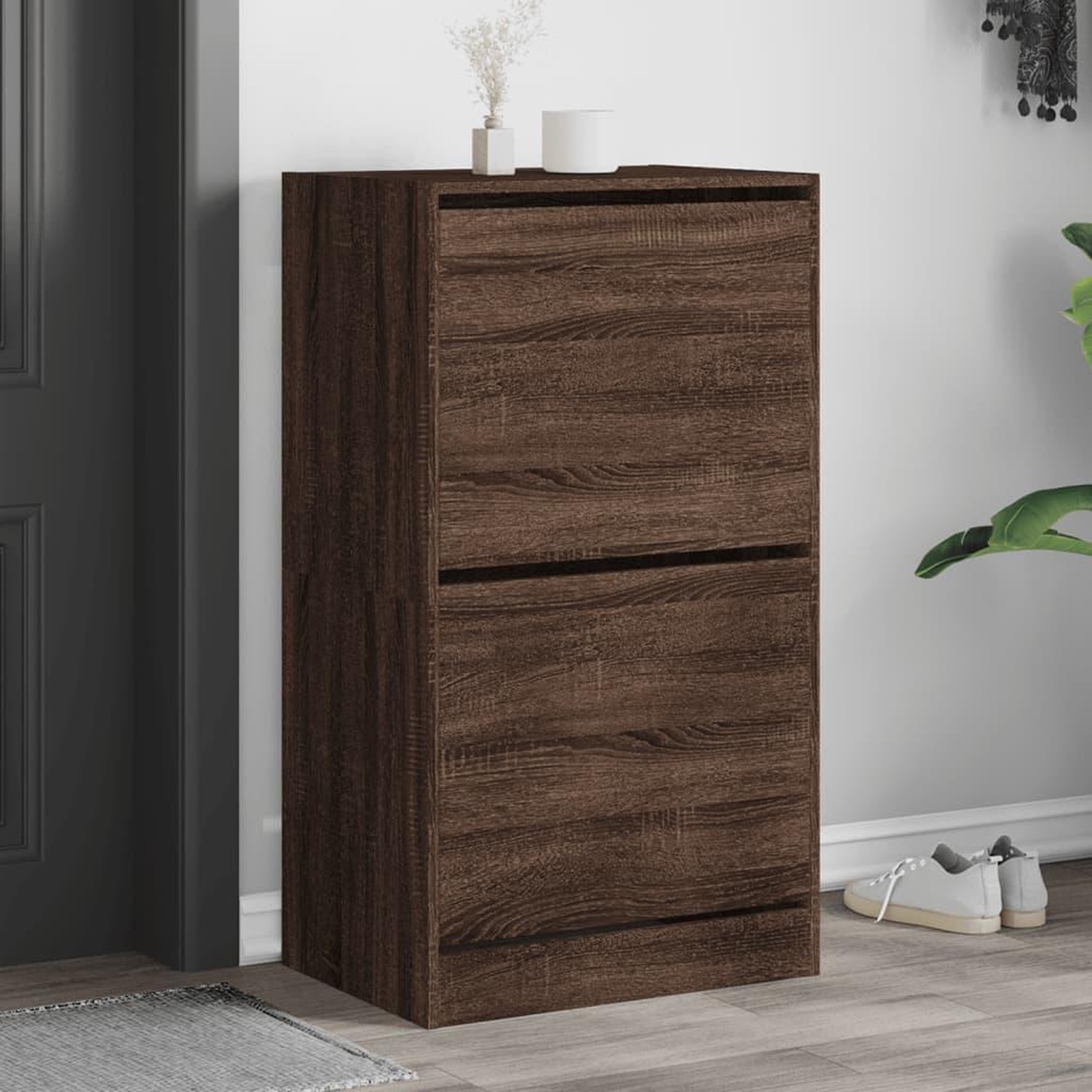 VIDAXL Armoire a chaussures 2 tiroirs rabattables chene marron
