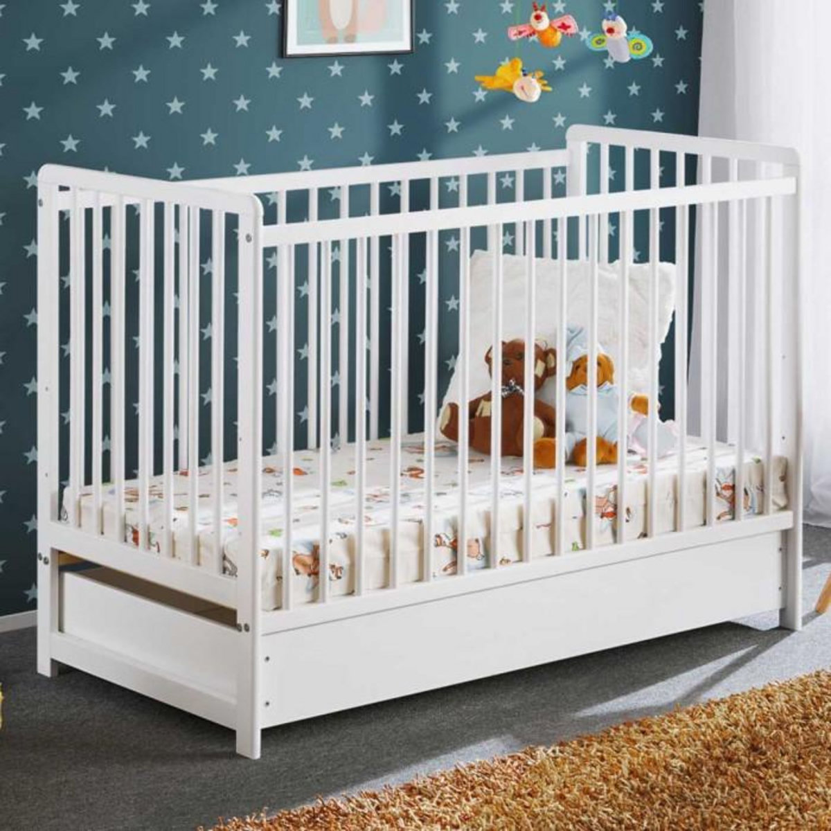 Paris Prix Lit Bébé, Matelas & Tiroir de Lit  Cypi  60x120cm Blanc