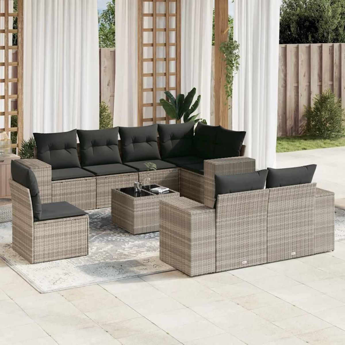 VIDAXL Salon de jardin 9 pcs avec coussins gris clair resine tressee