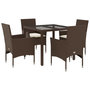 Voir la diapositive 2 : VIDAXL Ensemble a manger de jardin et coussins 5pcs marron rotin verre