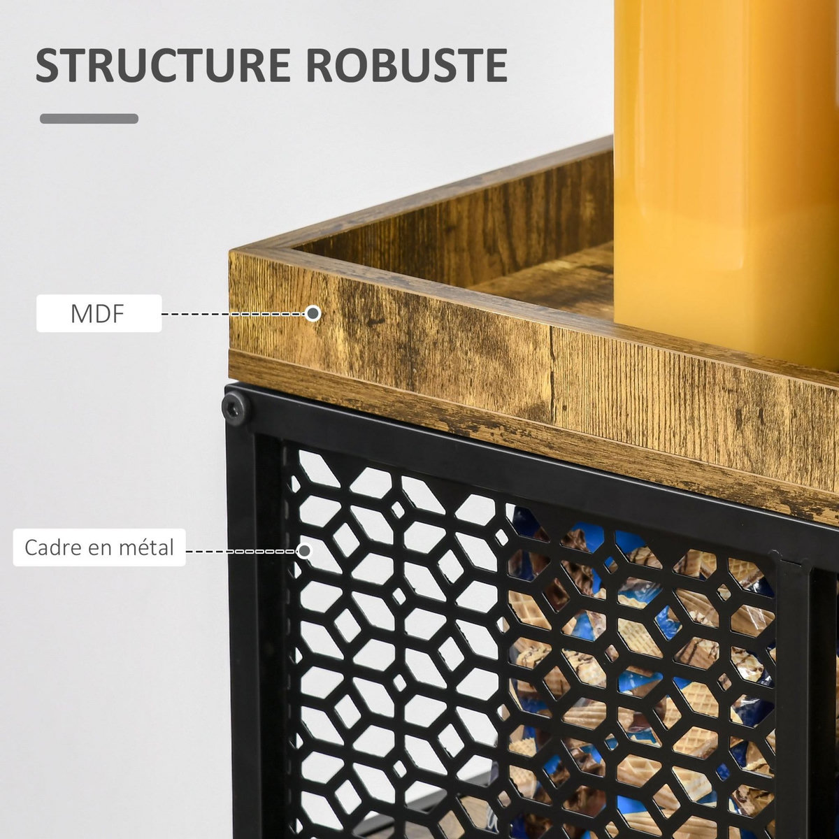 HOMCOM HOMCOM Desserte Vintage style industriel - chariot de service 3 étagères et plateau à rebord - châssis métal noir avec parois ajourées et poignée - MDF aspect bois vieilli