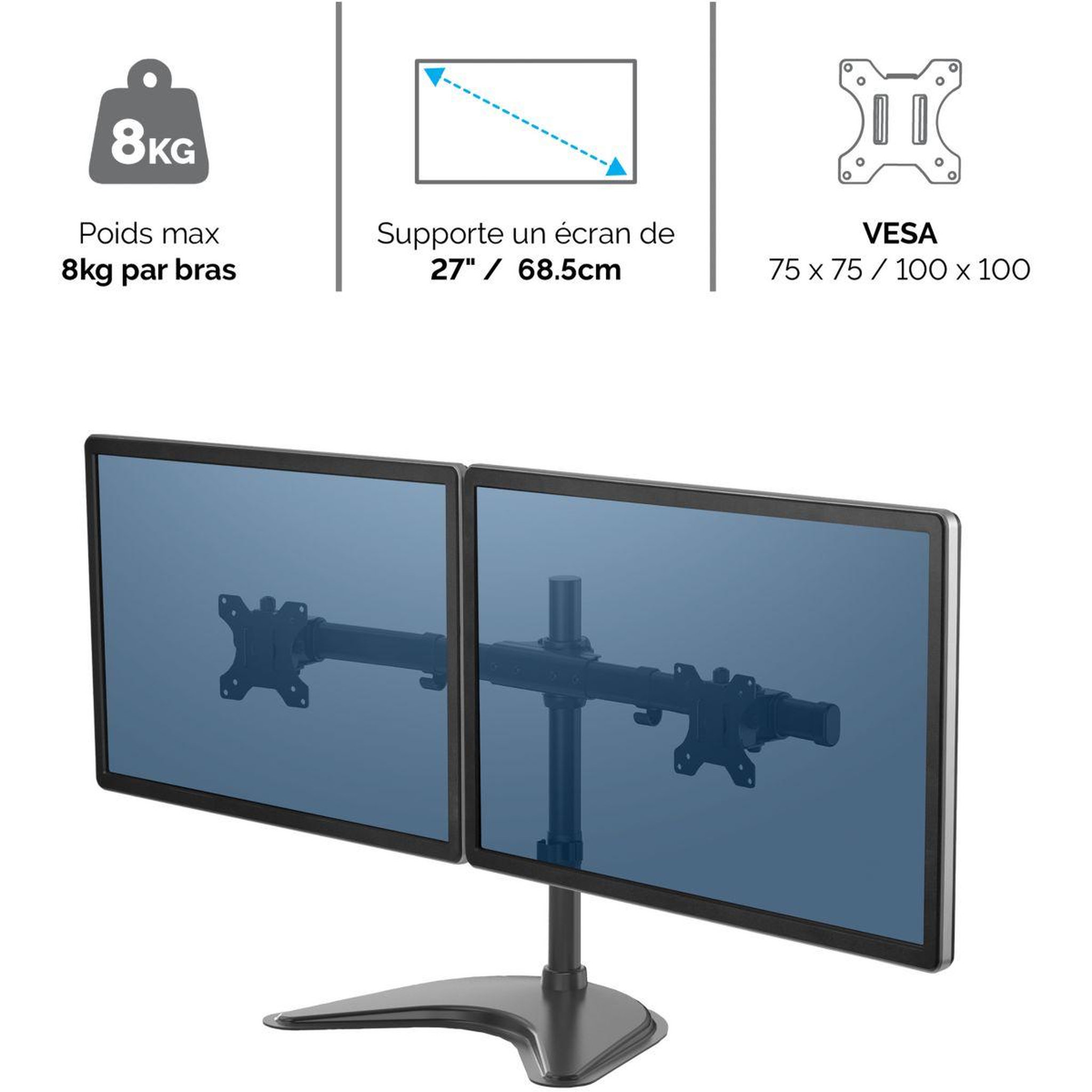 Voir la diapositive 1 : Fellowes Support écran PC Support Double Horizontal sur pied