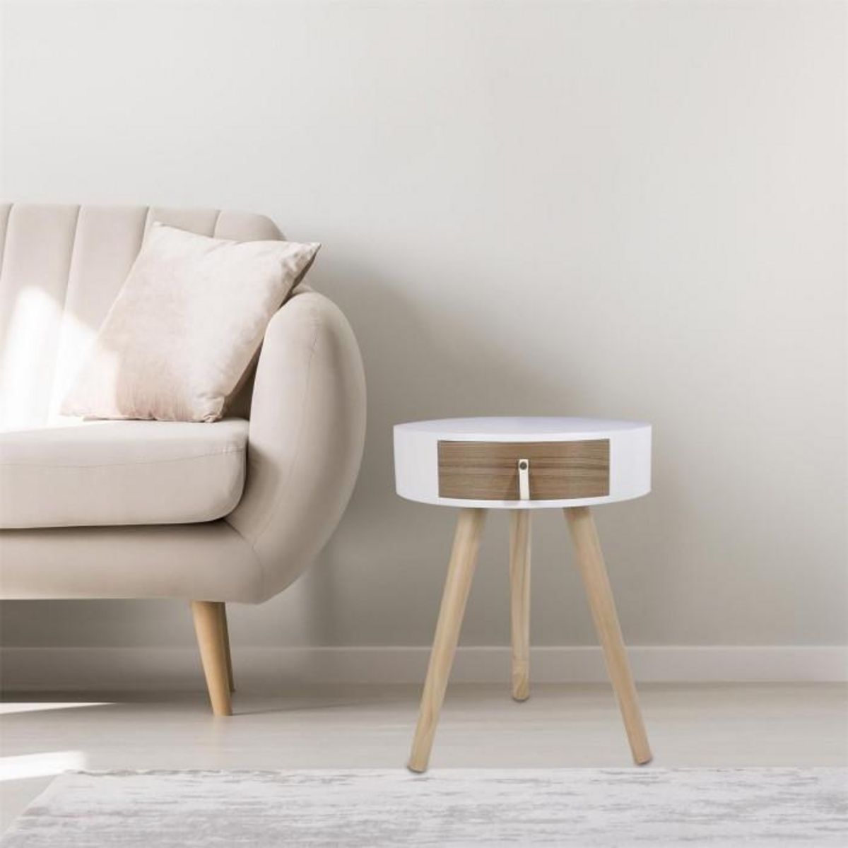 Paris Prix Table de Chevet 1 Tiroir  Nora  46cm Blanc