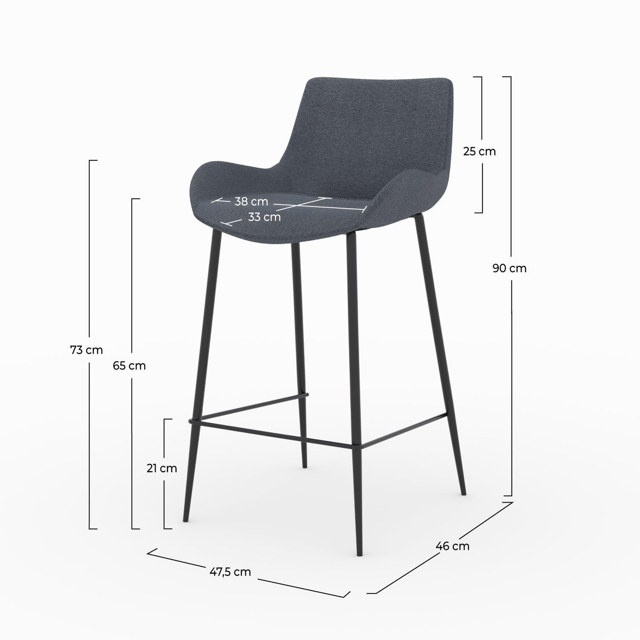 Voir la diapositive 4 : MAISON PAVANE Lot de 2 chaises pour îlot central en tissu gris 65 cm-pirata