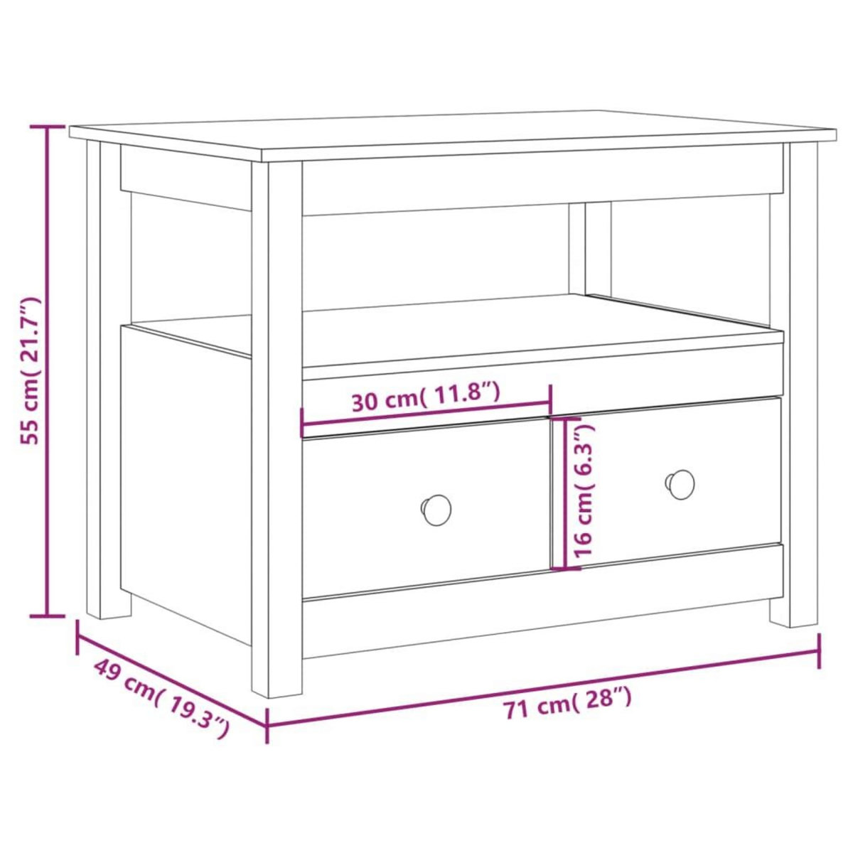 VIDAXL Table basse 71x49x55 cm Bois massif de pin