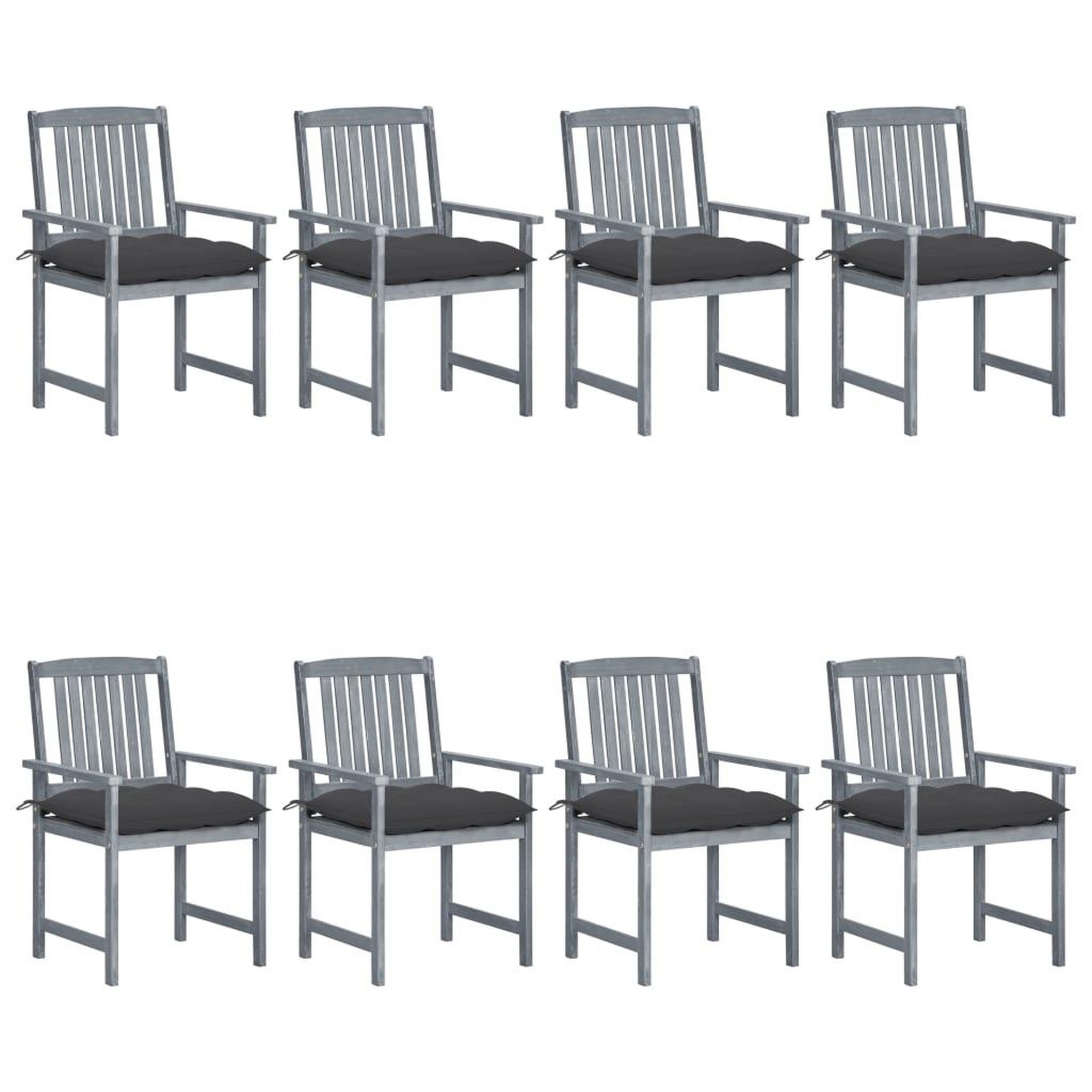 Voir la diapositive 1 : VIDAXL Chaises de jardin et coussins lot de 8 Bois acacia solide Gris