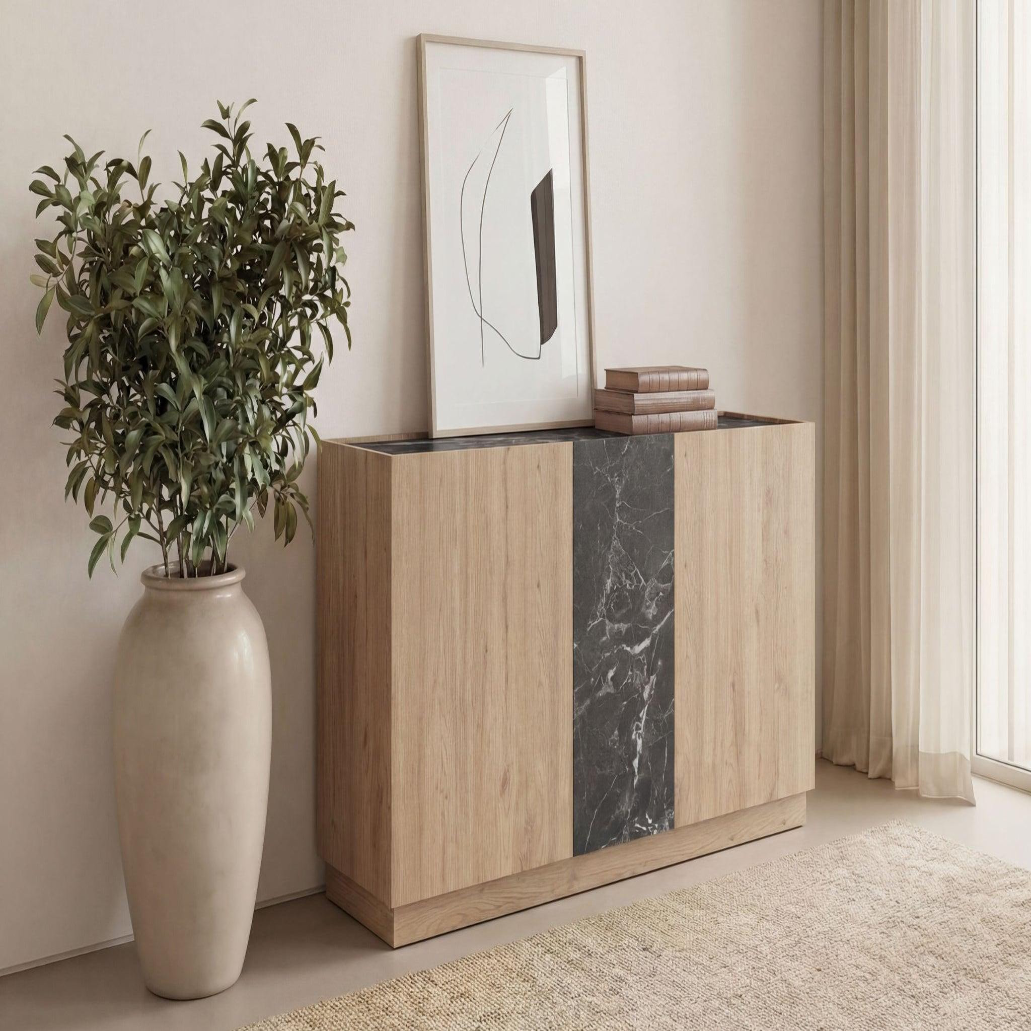 Voir la diapositive 3 : CASANOVA PARIS AUREN - Buffet 3 portes 140cm en mélamine - Chêne clair