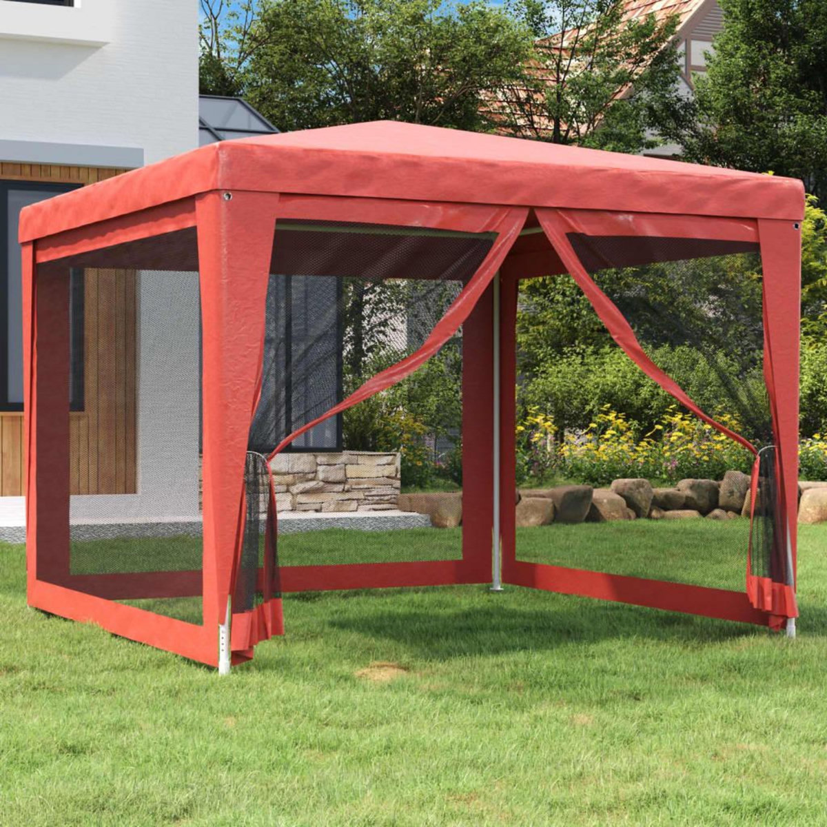 VIDAXL Tente de fete avec 4 parois laterales en maille Rouge 3x3m PEHD