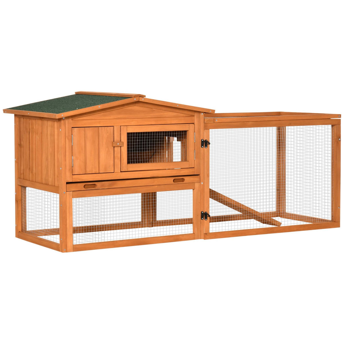 PAWHUT Clapier cage à lapins rongeurs 2 étages tiroir déjection enclos extérieur toit ouvrant dim. 156L x 58l x 68H cm bois sapin pré-huilé