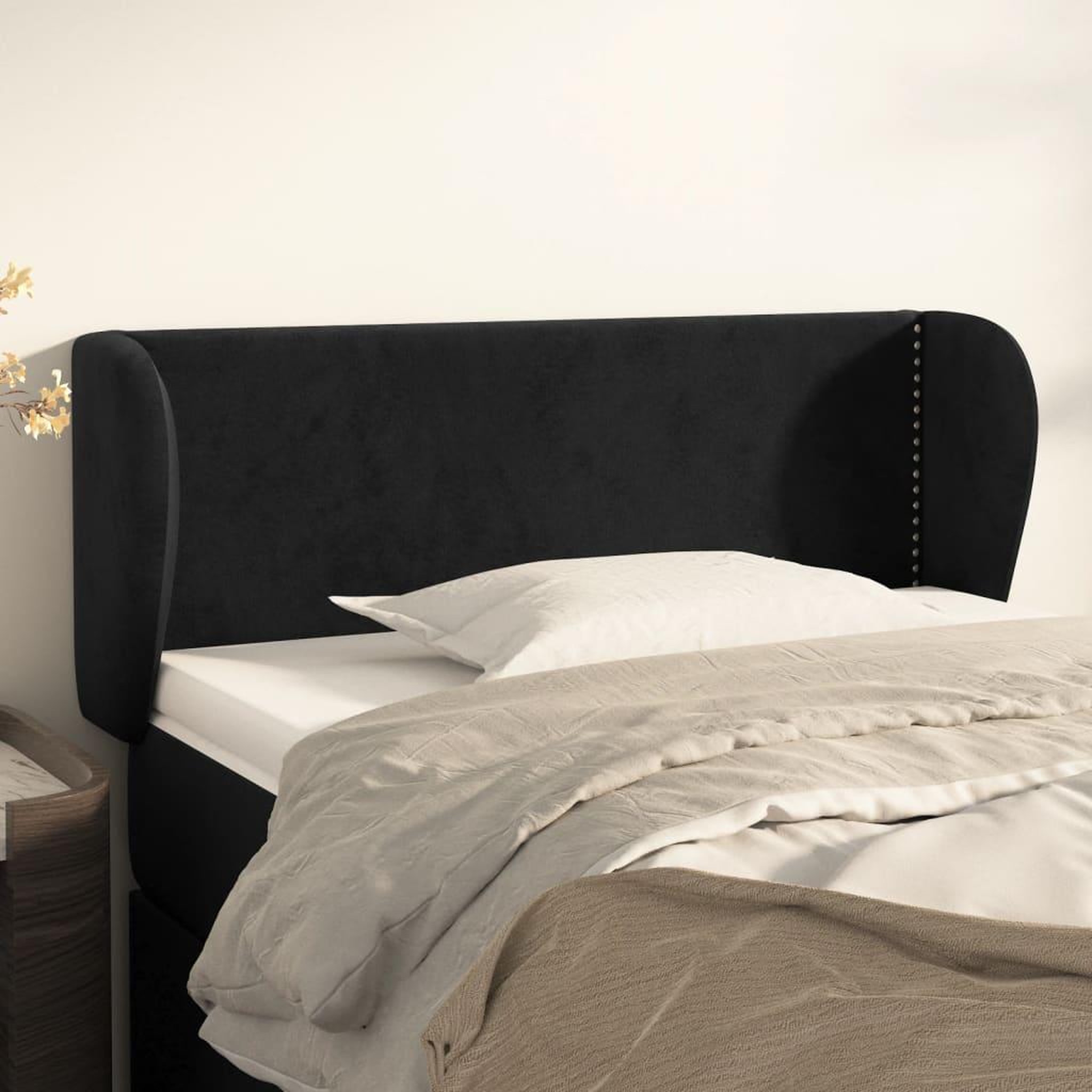 Voir la diapositive 1 : VIDAXL Tete de lit avec oreilles Noir 103x23x78/88 cm Velours