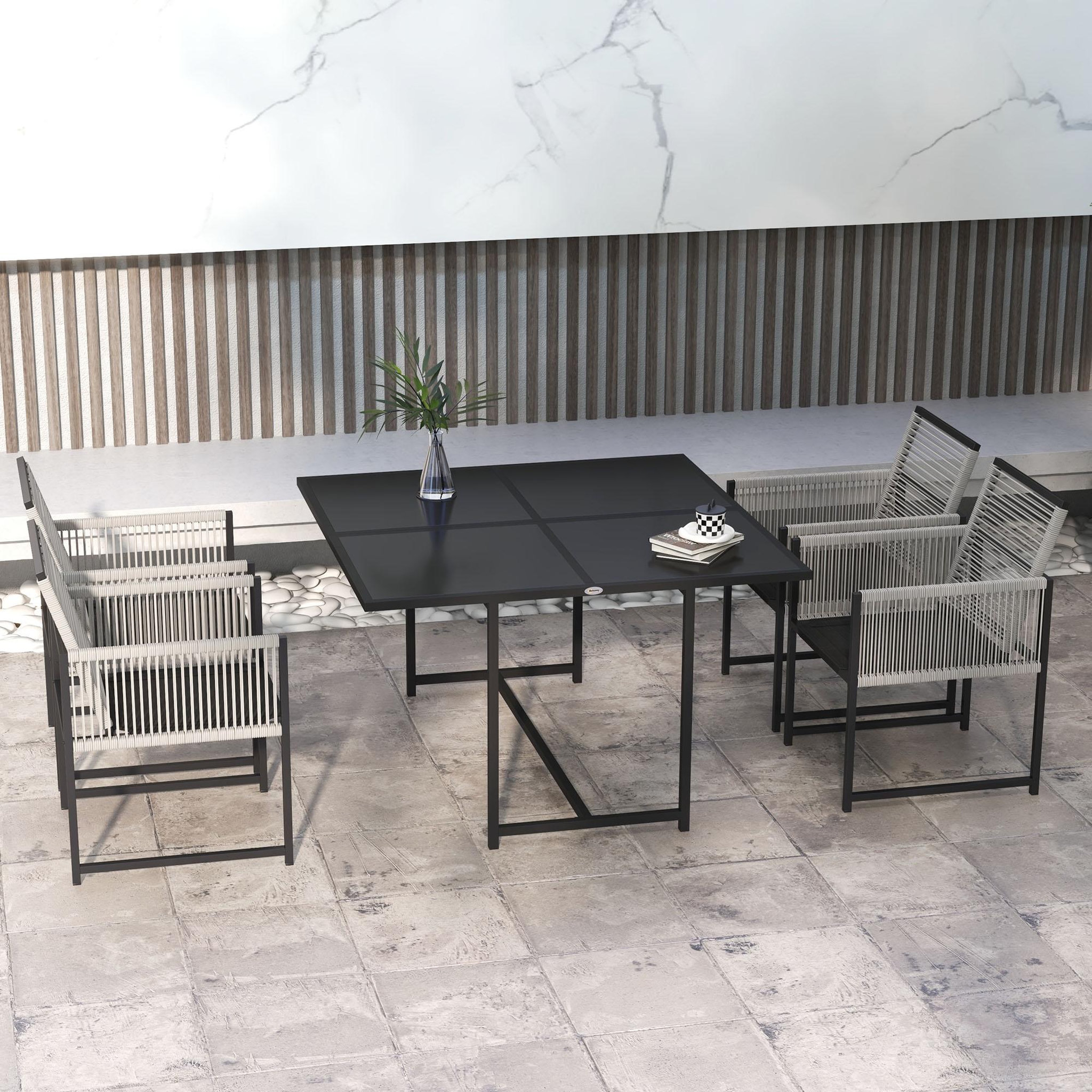 Voir la diapositive 2 : OUTSUNNY Ensemble salon de jardin design acapulco encastrable 4 places 5 pièces noir gris