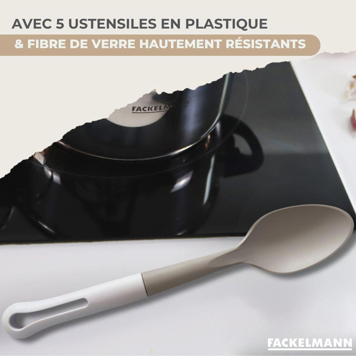 Fackelmann Lot de 3 Poêles 24/28/30 cm et 3 Casseroles 16/18/20 cm Fackelmann Brandao avec 5 ustensiles de cuisine