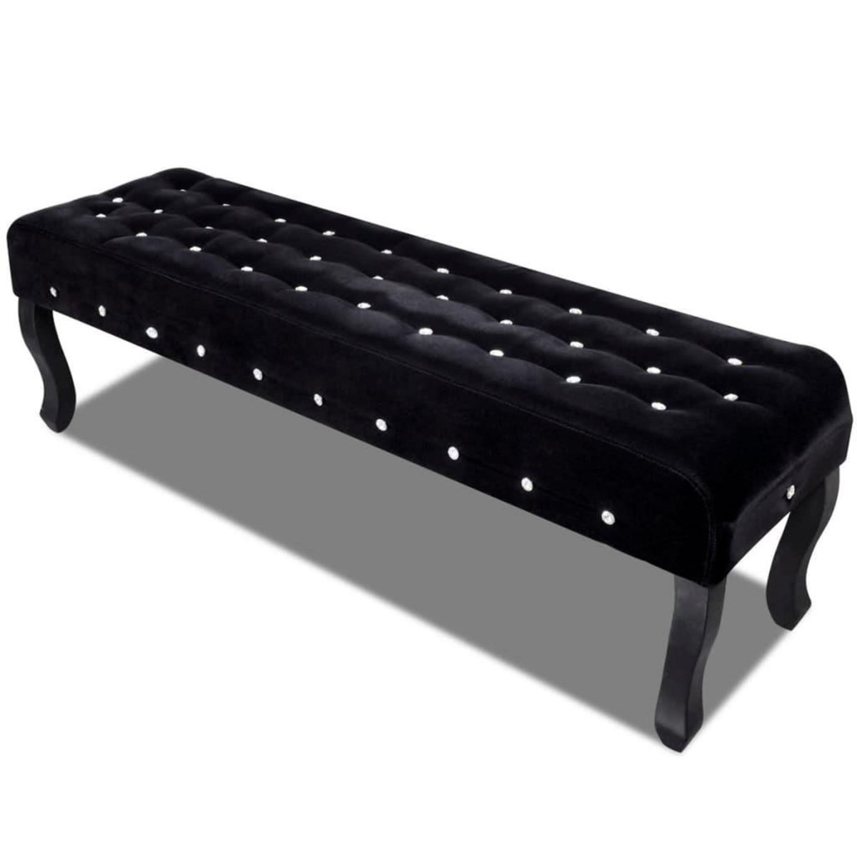 VIDAXL Banc noir tissu velours avec boutons en cristal