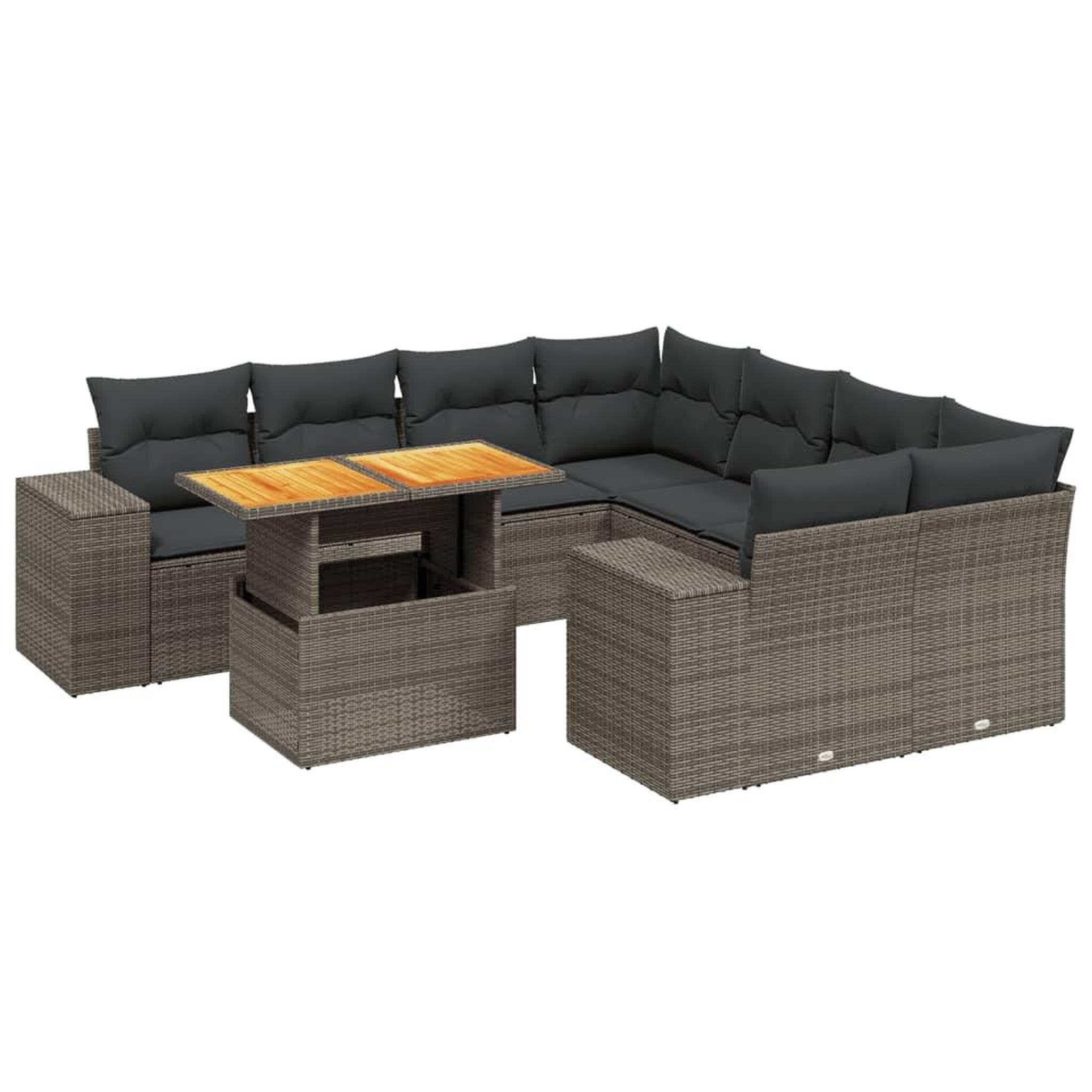 Voir la diapositive 2 : VIDAXL Salon de jardin 9 pcs avec coussins gris resine tressee