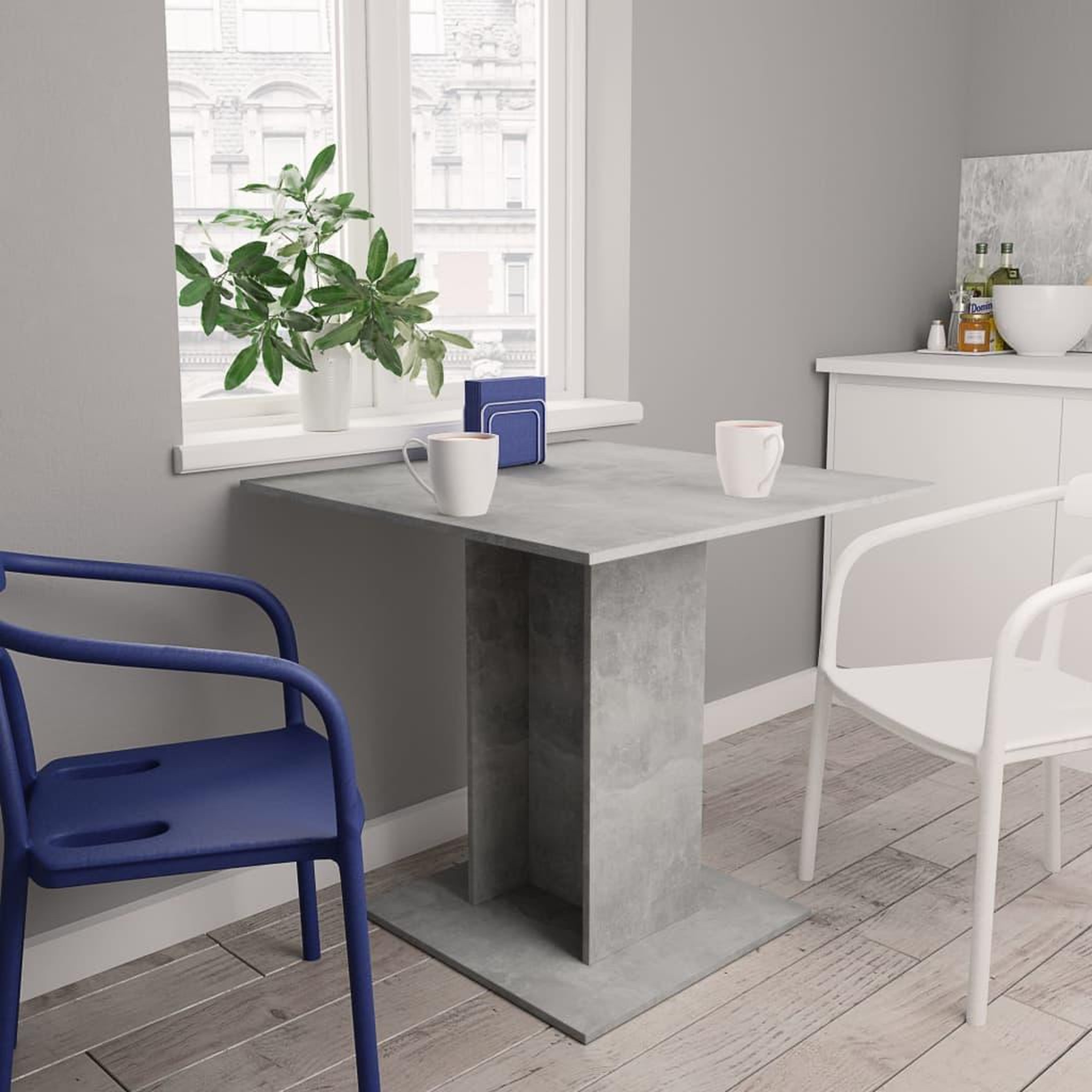 Voir la diapositive 1 : VIDAXL Table a manger Gris beton 80x80x75 cm bois d'ingenierie