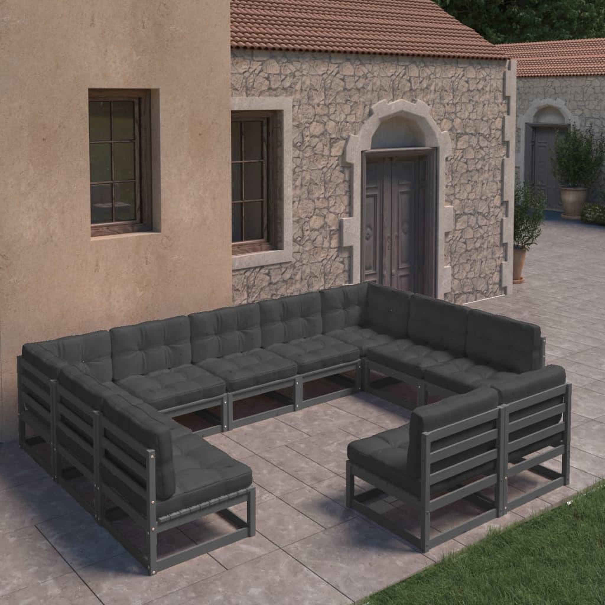 Voir la diapositive 1 : VIDAXL Salon de jardin 11 pcs avec coussins Noir Bois de pin massif