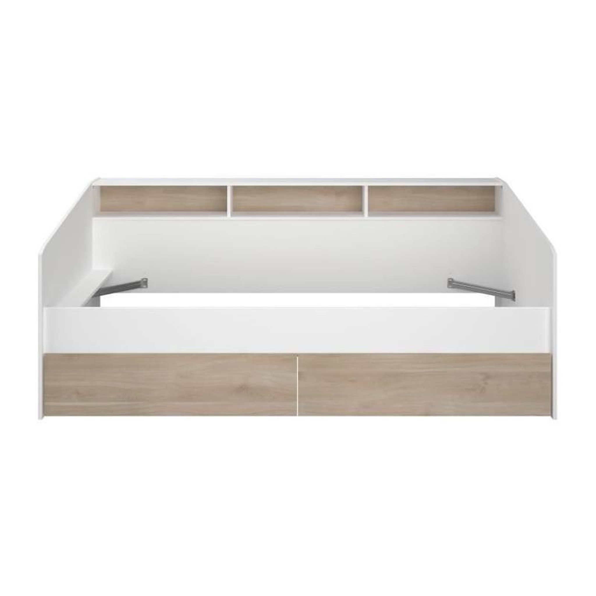 PARISOT Lit banquette 2 tiroirs 90 x 200/190 cm - MDF - Mat décor chene et blanc - JOY - 2339ENSE