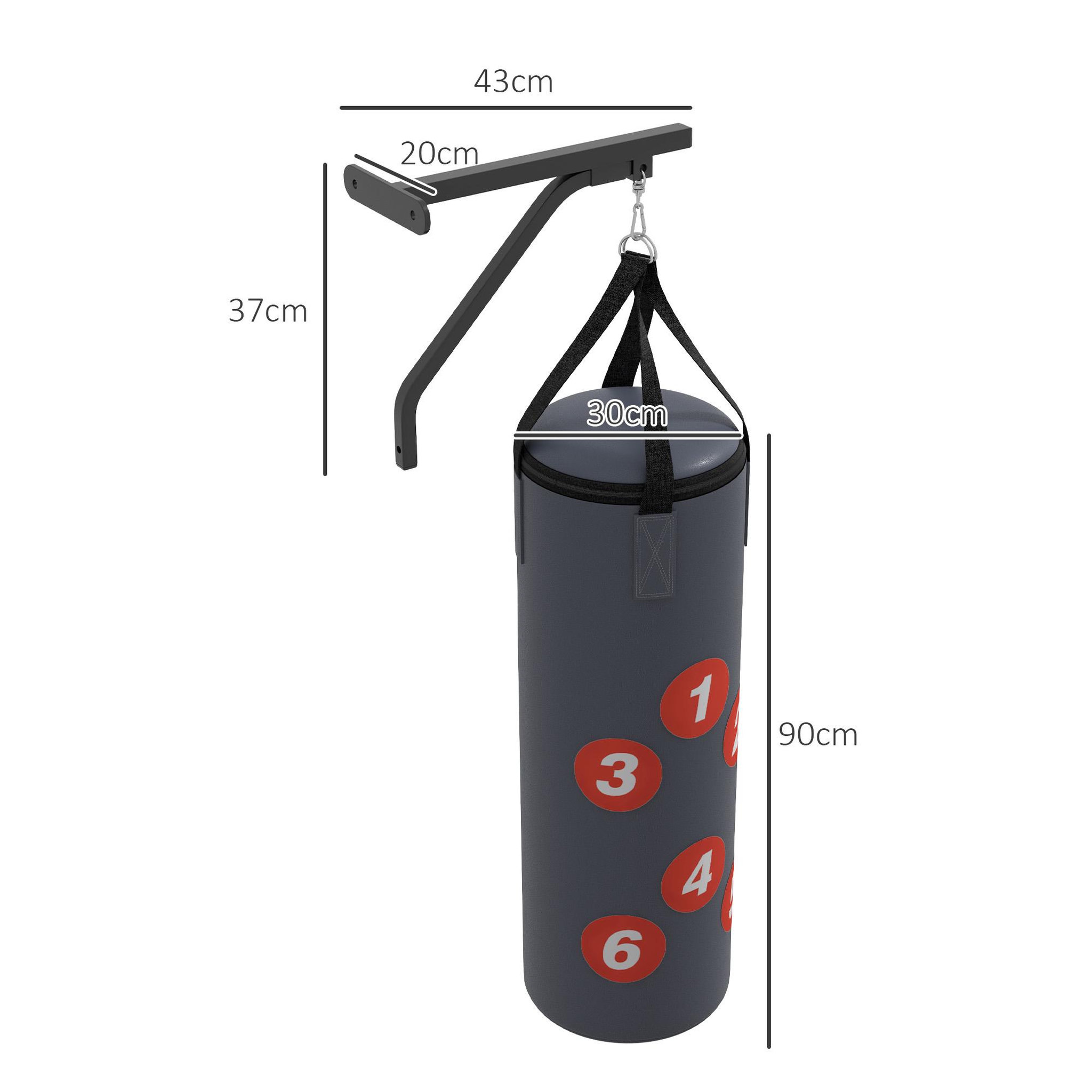 Voir la diapositive 3 : HOMCOM Sac de frappe boxe - support mural, crochet pivotant, gants, bandes inclus - à remplir - acier PU rouge gris