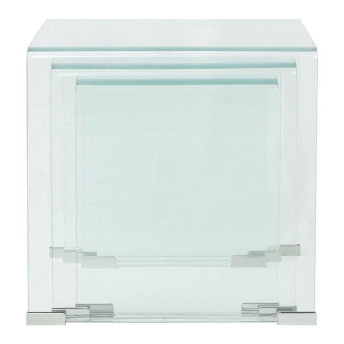 VIDAXL Ensemble de tables gigognes 3 Pieces Verre trempe Transparent