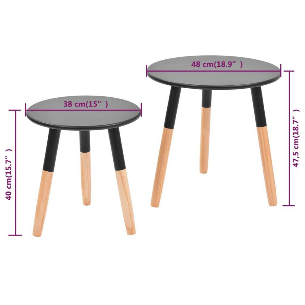 VIDAXL Ensemble de tables d'appoint 2 pcs Bois de pin massif Noir