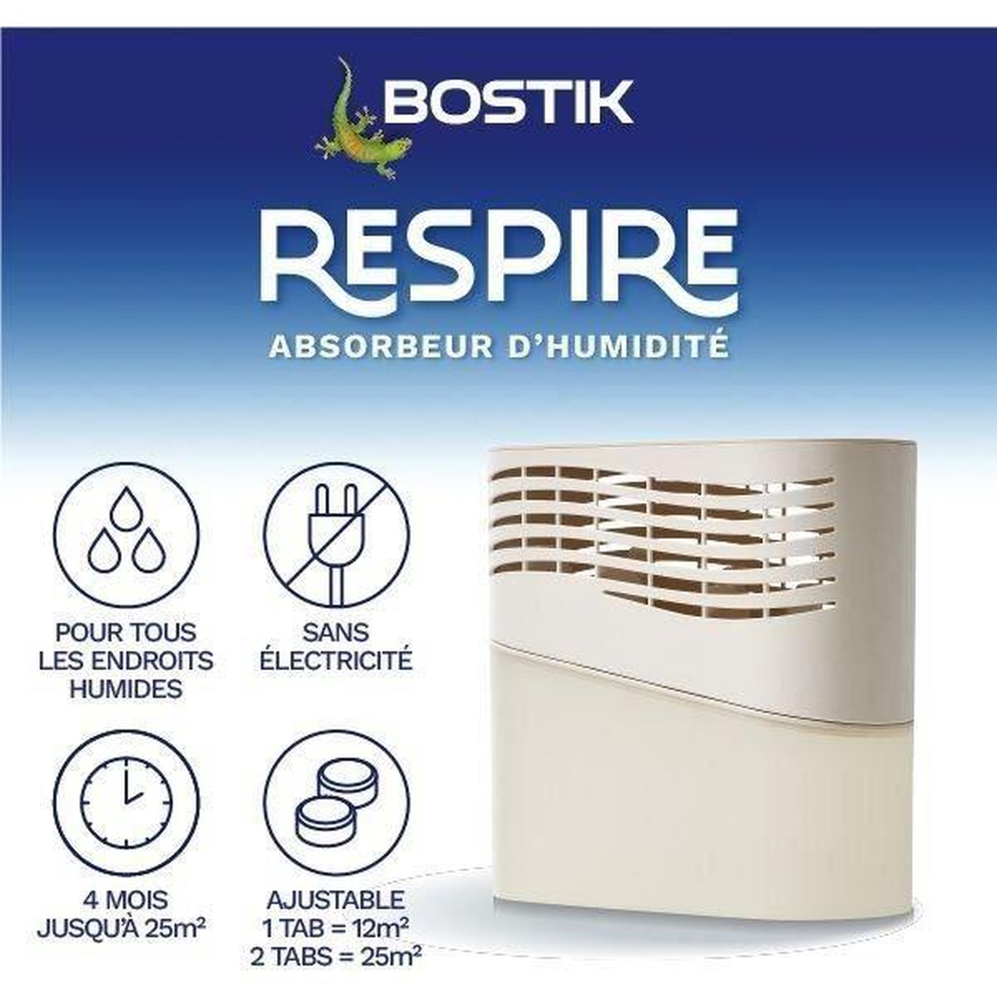 Voir la diapositive 2 : BOSTIK Absorbeur d'humidité - bostik - respire - jusqu'a 25 m² - 2 recharges sans parfum - 2 x 250 g