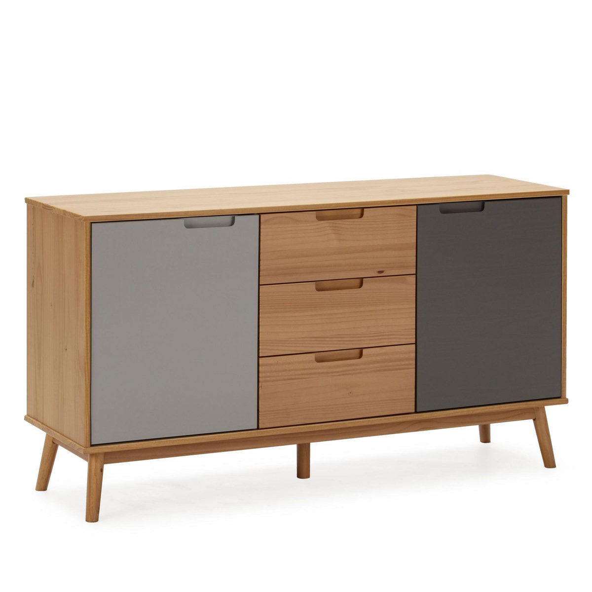VS VENTA-STOCK Buffet Bruce 3 tiroirs et 2 portes , bois massif, 140 cm Largeur