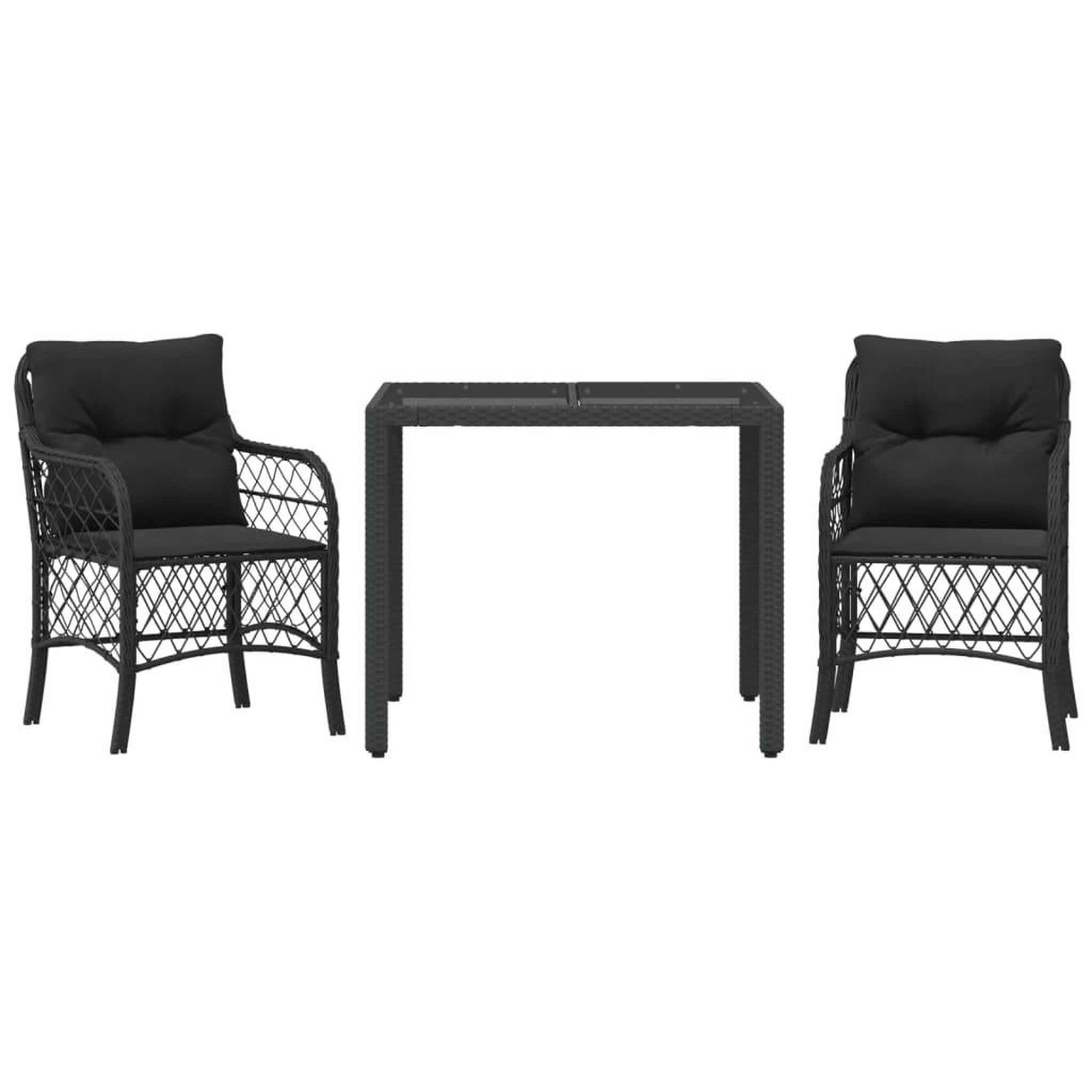 Voir la diapositive 2 : VIDAXL Ensemble de bistro 3 pcs avec coussins noir resine tressee